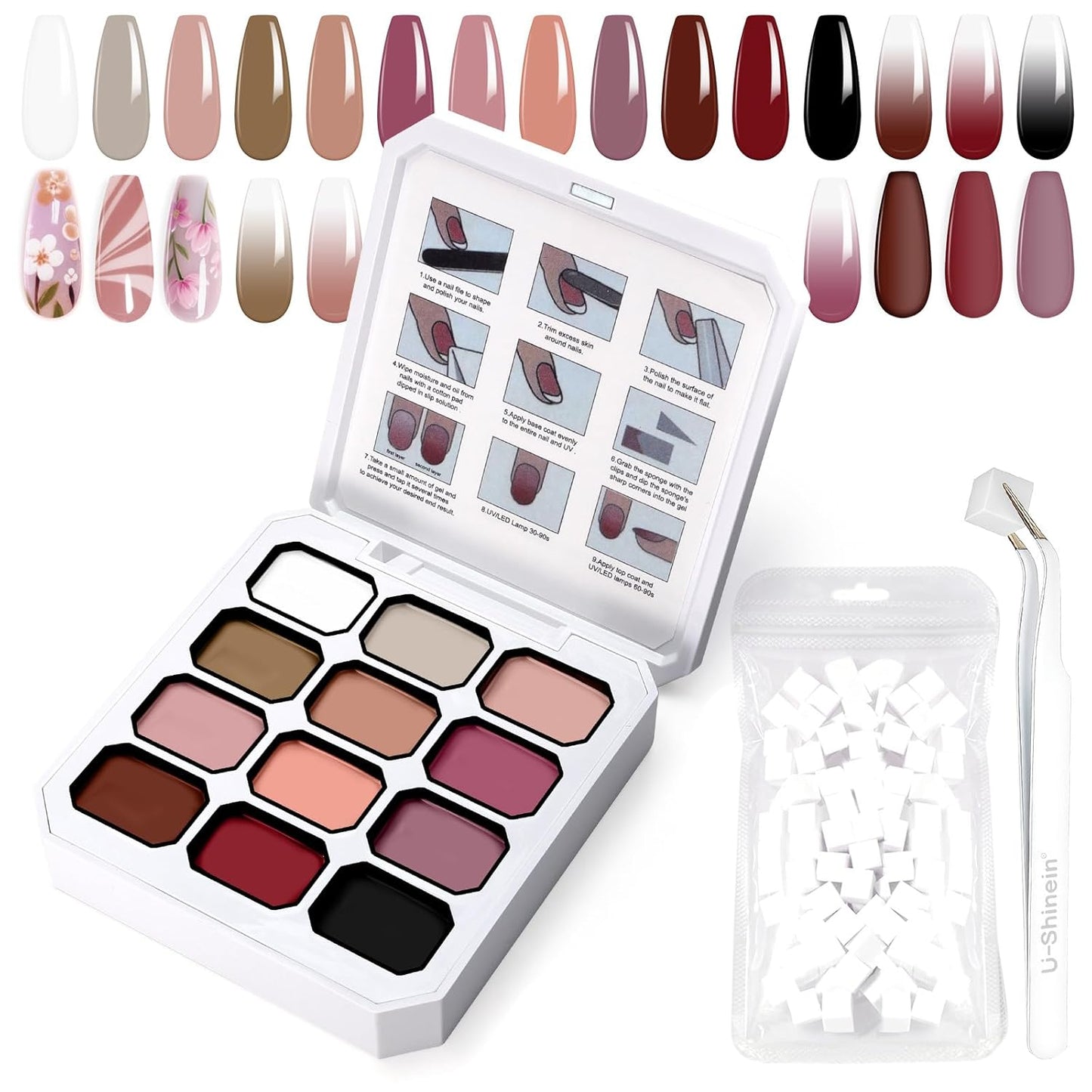 Gradient Painting Gel, 12 Colors Ombre Gel Nail Polish with 100Pcs Nail Sponges&Tweezers for Pigmented Pat Aura Nails, French Manicure, Long-lasting Kit Velvet Sonnet