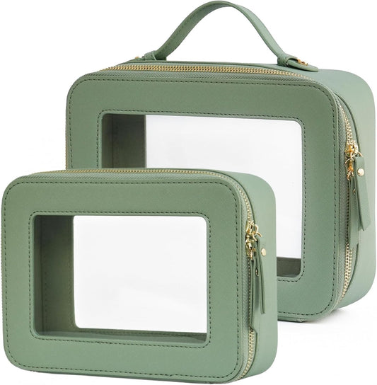 Popvibe Clear Makeup Bag Travel Cosmetic Case Transparent Toiletry Bag with Zipper, Portable Make Up Organizer Traveling Compact Car Bag for Essentials