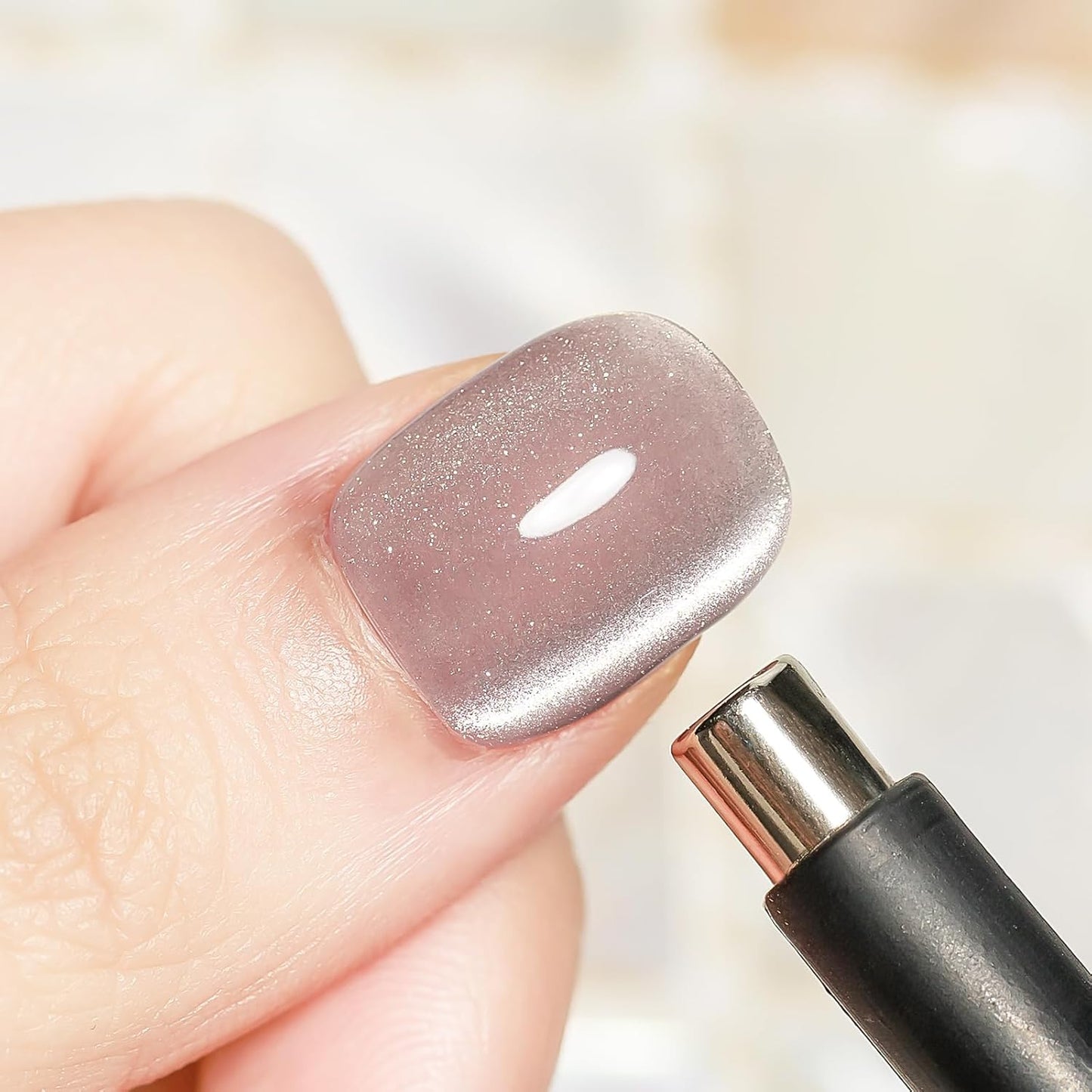 Nude Cat Eye Gel, 15ML Magnetic Crystal Holographic Cateye Gel Nail Polish Glitter Shimmer Reflective Nail Polish with Magnet Soak Off U V Salon DIY at Home