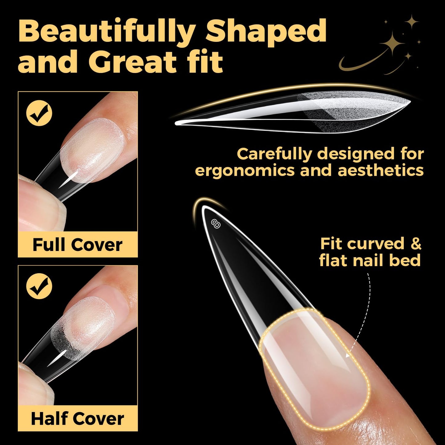 UNA GELLA Halloween Long Stiletto Gel Nail Tips, 600Pcs Pre Etched Long Stiletto Almond Nail Tips Clear Fake Nails Press on Nails No C Curve for DIY Art Salon at Home 12 Sizes