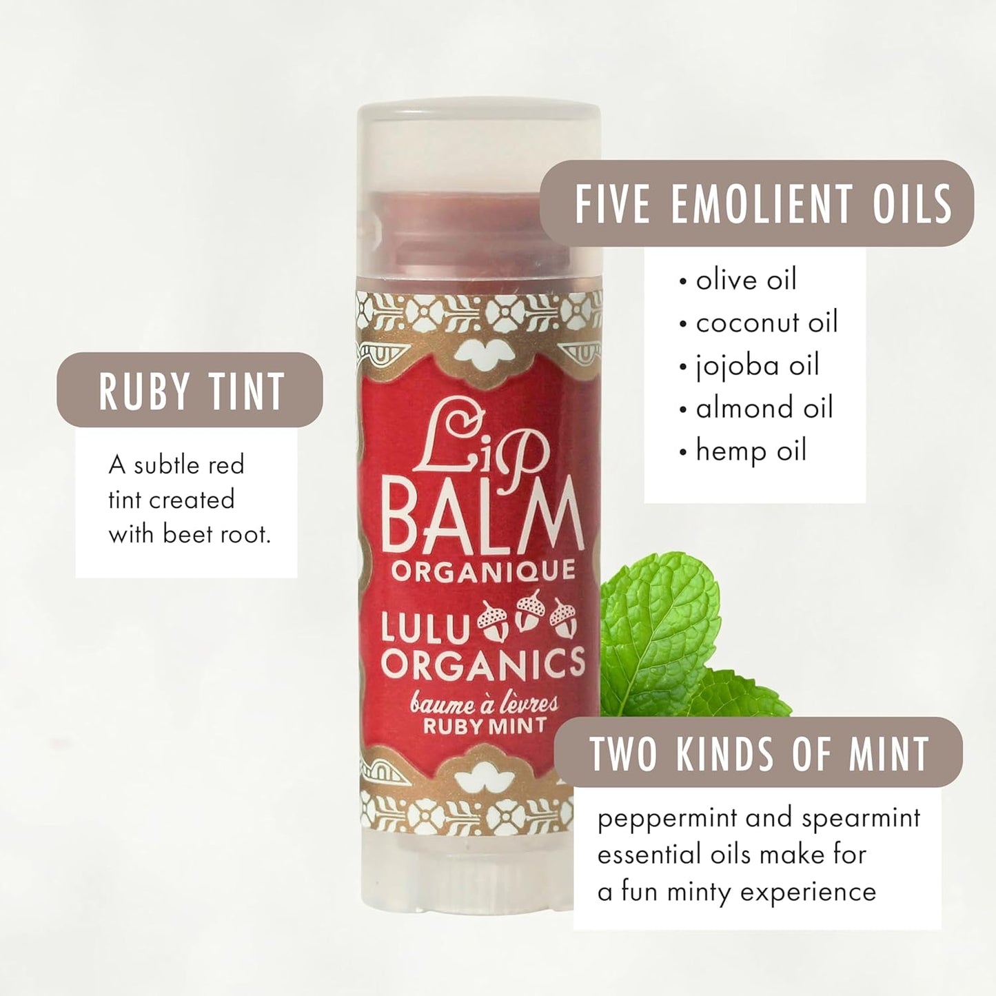 Natural Lip Balm, Nourishing and Moisturizing Premium Lip Care, Handmade Hydrating Lip Balm, Lip Treatment for Dry and Cracked Lips, Repairing and Fragrance Free - Ruby Mint - 0.15oz