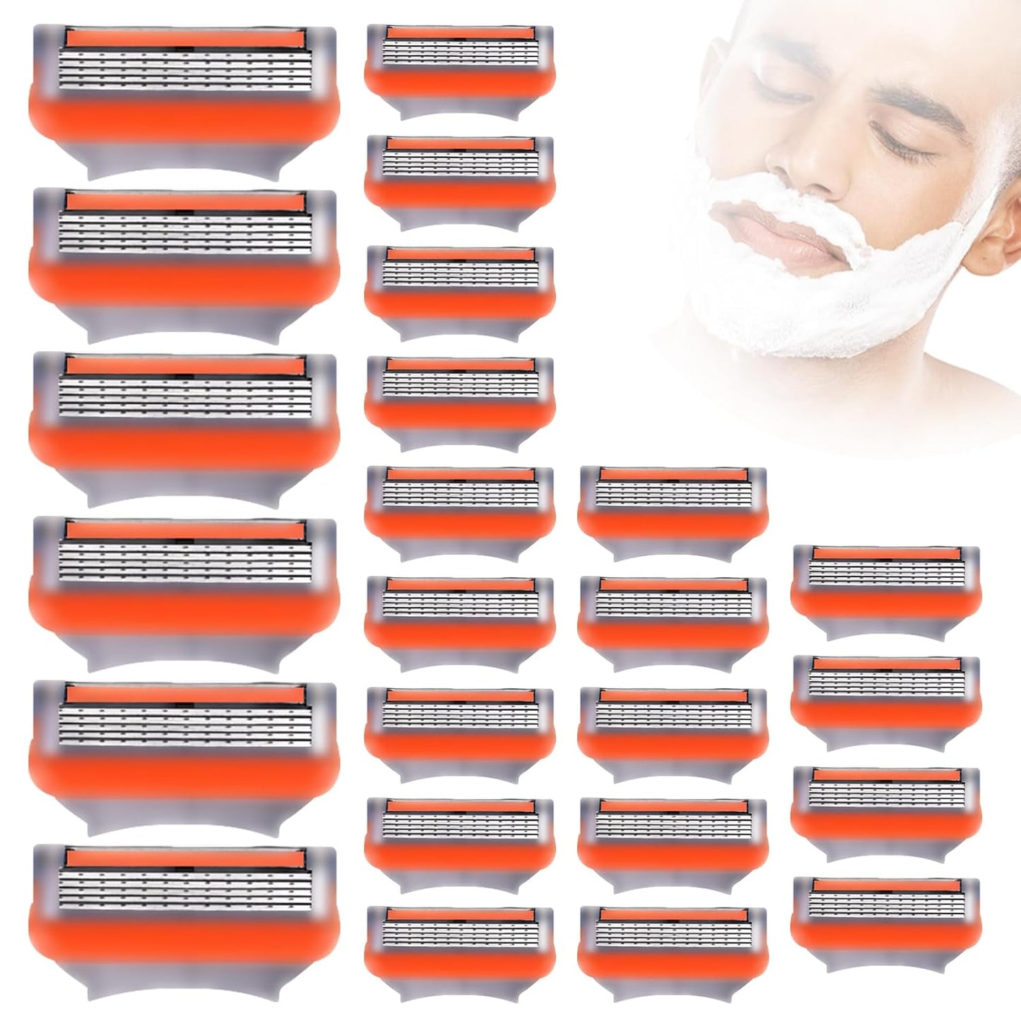24Pcs Premium Razor Blades for Men - 5-Layer Stainless Steel Refills Compatible with Fusion 5 Style Razors, Smooth Shaving Replacement Cartridges Value Pack