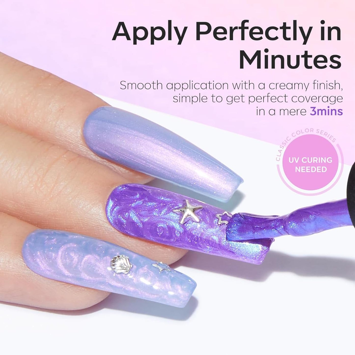 modelones Gel Nail Polish, 6 Colors Shimmer Pearl White Pink Purple Mermaid Nail Drawing Glitter Gel Polish with Dotting Pen Soak Off Led Nail Polish Swirl Shell Thread Effect Manicure DIY Gift