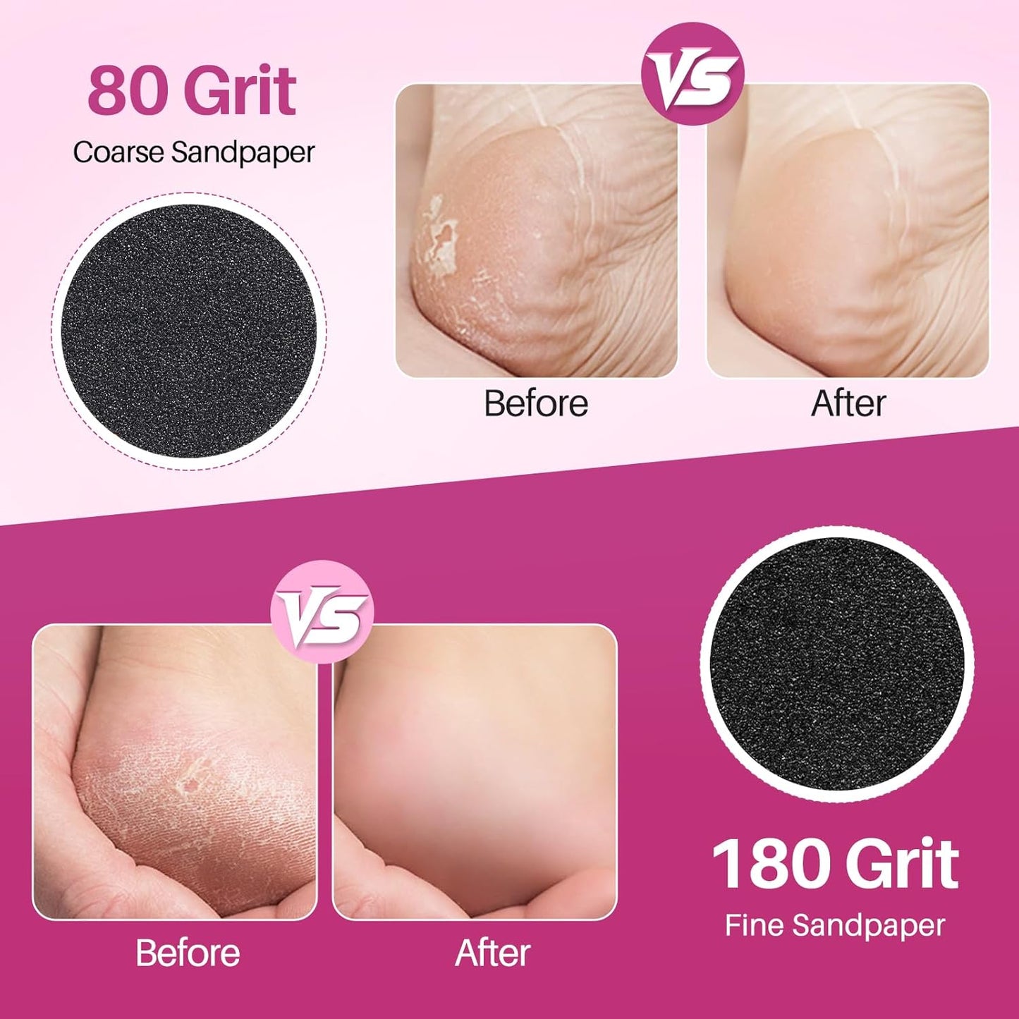 Replaceable Sandpaper for Electric Foot File: 120 Pcs/2 Box Feet Grinder for Skin and Callus Remover - 80/180 Grit Fine Sandpaper Refill Discs for Spa Home Salon