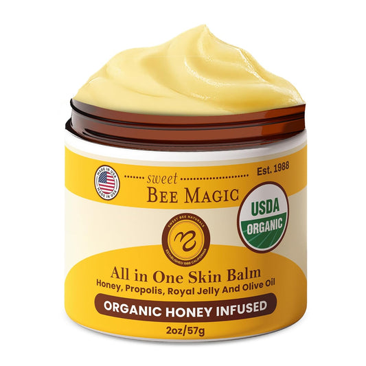 Sweet Bee Magic All In One Healing Organic Balm - Natural Skin Healing Cream, Beeswax Balm for Dry Skin, Face & Body Moisturizer - Certified Organic, All Natural Aid - 2 Jars (2oz Each,4oz Total)