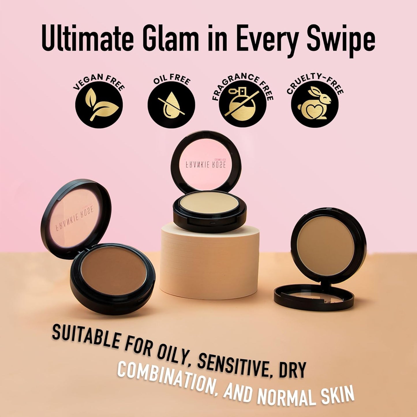 Frankie Rose Cosmetics Powder Foundation – Full Coverage Face Powder For Pores & Imperfections, Evens Out Skin Tone & Shine-Control | 58 Grams (Vintage)