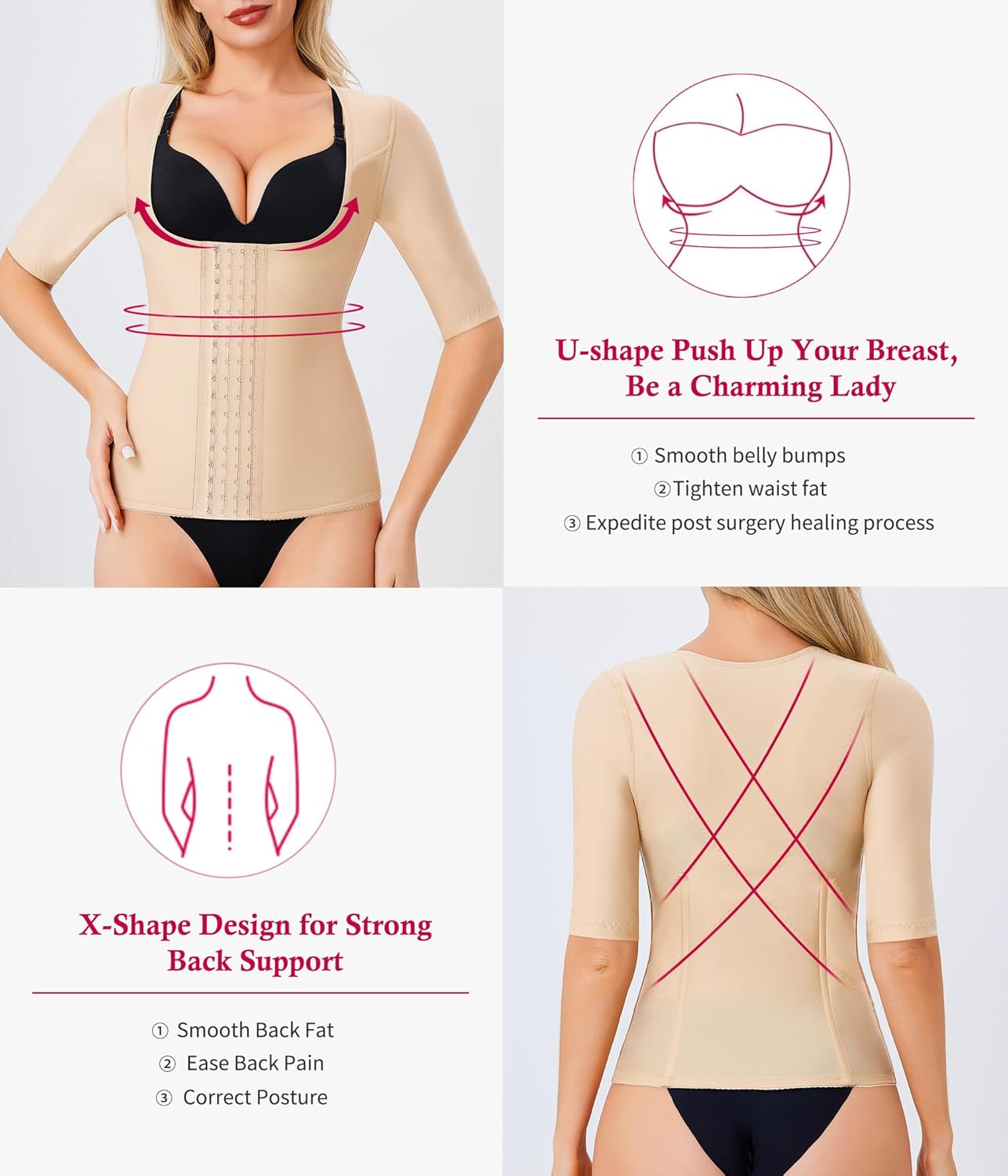 Gotoly Women Waist Trainer Corset Tummy Control Shapewear Upper Arm Shaper Post Surgical Slimmer Compression Tops