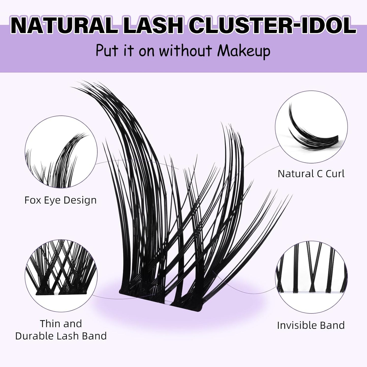 B&Qaugen Lash Clusters Kit Foxy Lash Extension Kit No Lash Map Natural Lash Clusters with Invisible Band 7-16 Eyelash Extension Kit C Curl Lash Kit with Lash Bond and Seal（foxy）