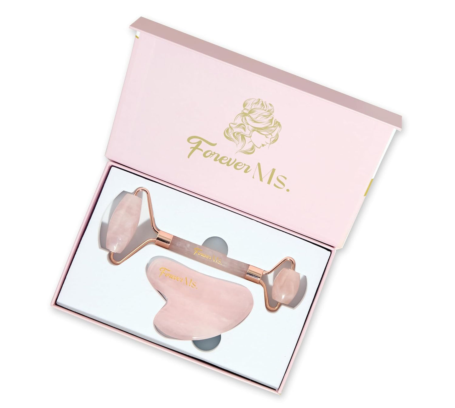 Face Roller & Gua Sha Set - Brazilian Certified Rose Quartz Stone - Natural Anti-Aging Facial Massager Tool for Skin Tightening - Lifting Facial Roller & Eye Sculpting Kit for Women & Men