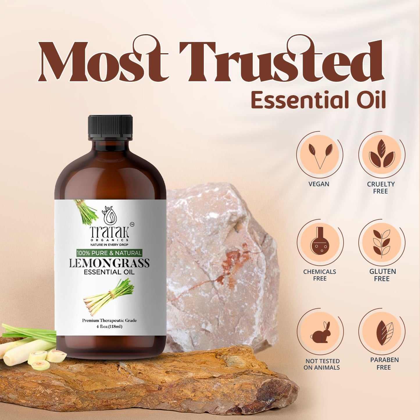 Lemongrass Essential Oil, 100% Pure and Natural Oil with Premium Glass Dropper, Undiluted Essential Oil for Aromatherapy, Diffuser, Humidifier, Oil for Skin & DIYs, Huge 4 fl oz (Pack of 2)