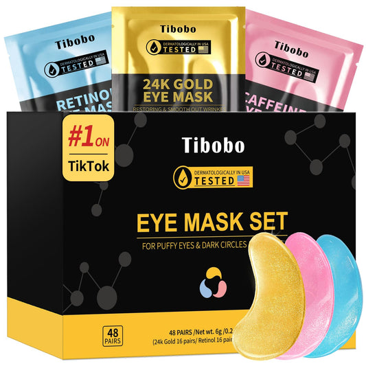 Under Eye Patches(48 Pairs), 24K Gold, Caffeine, Retinol Eye Masks for Puffy Eyes, Wrinkles, Dark Circles, Undereye Bags Treatment - Restoring & Awakening & Moisturizer Skin care Gift for Women