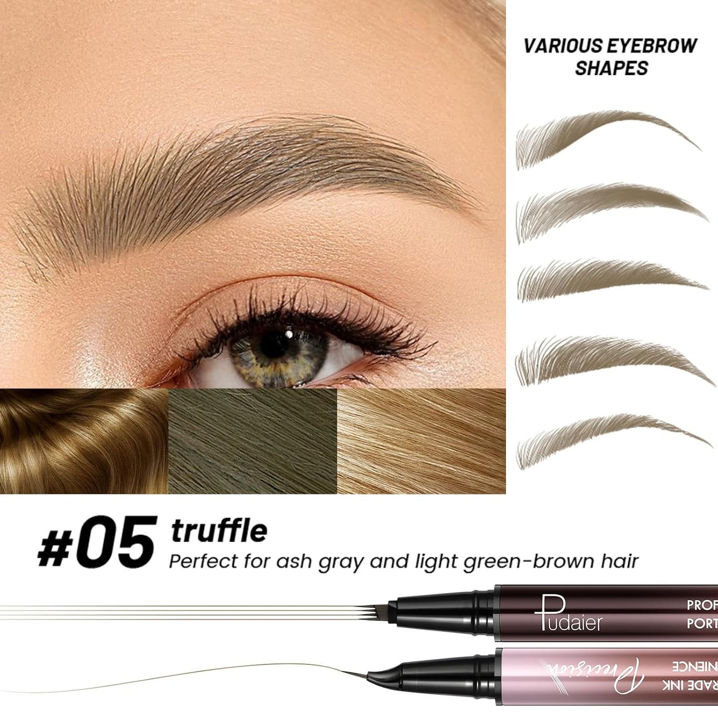 2 Pack Eyebrow Pen, Waterproof Microblading Eyebrow Pencil, 2-in-1 4 Tip Eye Brow Makeup Pen for Women with Precise Curved Brush-Tip Create Natural Hair-Like Brows, Last All-Day (Truffle)