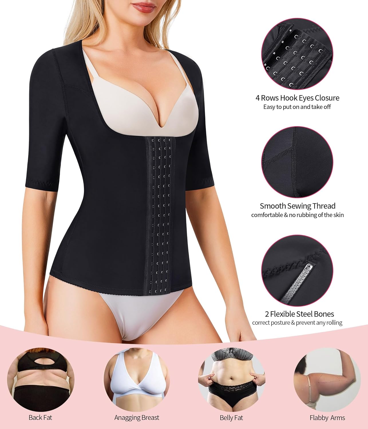 Gotoly Women Waist Trainer Corset Tummy Control Shapewear Upper Arm Shaper Post Surgical Slimmer Compression Tops