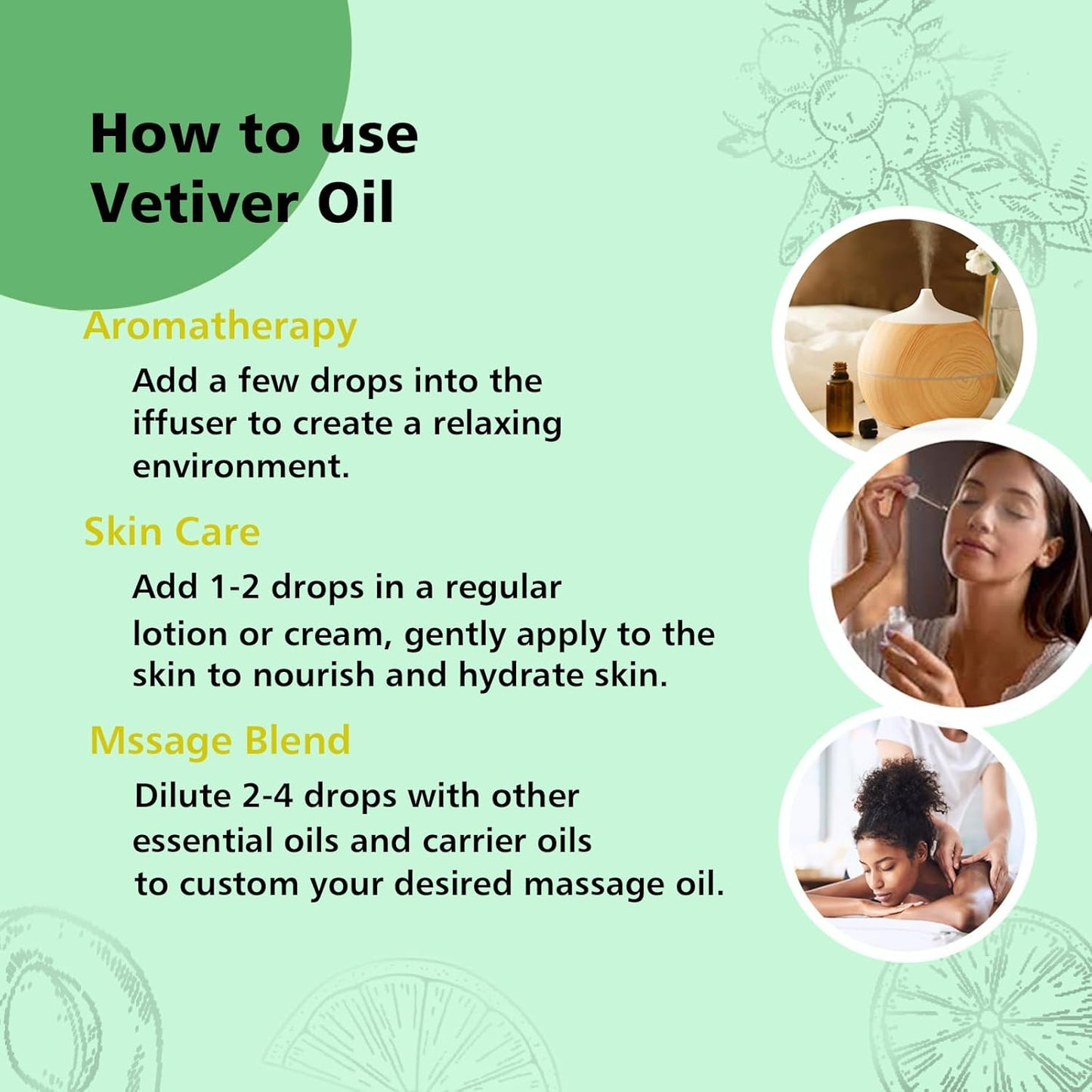 Vetiver Essential Oil 1 Oz - 100% Pure & Natural Vetiver Oil for Diffuser, Aromatherapy, Skin, Hair, Massage, Relaxing Scent