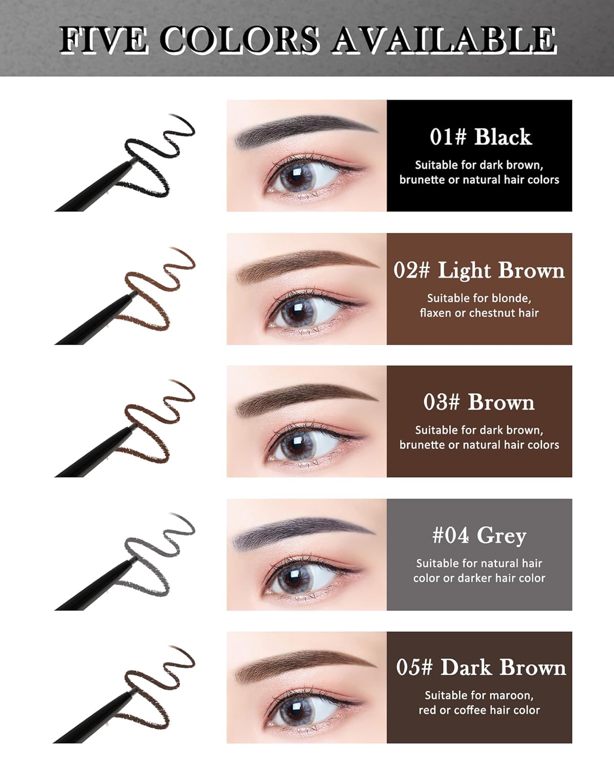 12Pcs Waterproof Dark Brown Eyebrow Pencil Set, Professional Brow Micro Eyebrow Retractable Pencil, Ultra Fine Long Lasting for Perfect Eye Liner Brows Eye Makeup Shaping & Filling Brow Gel Pen- 05