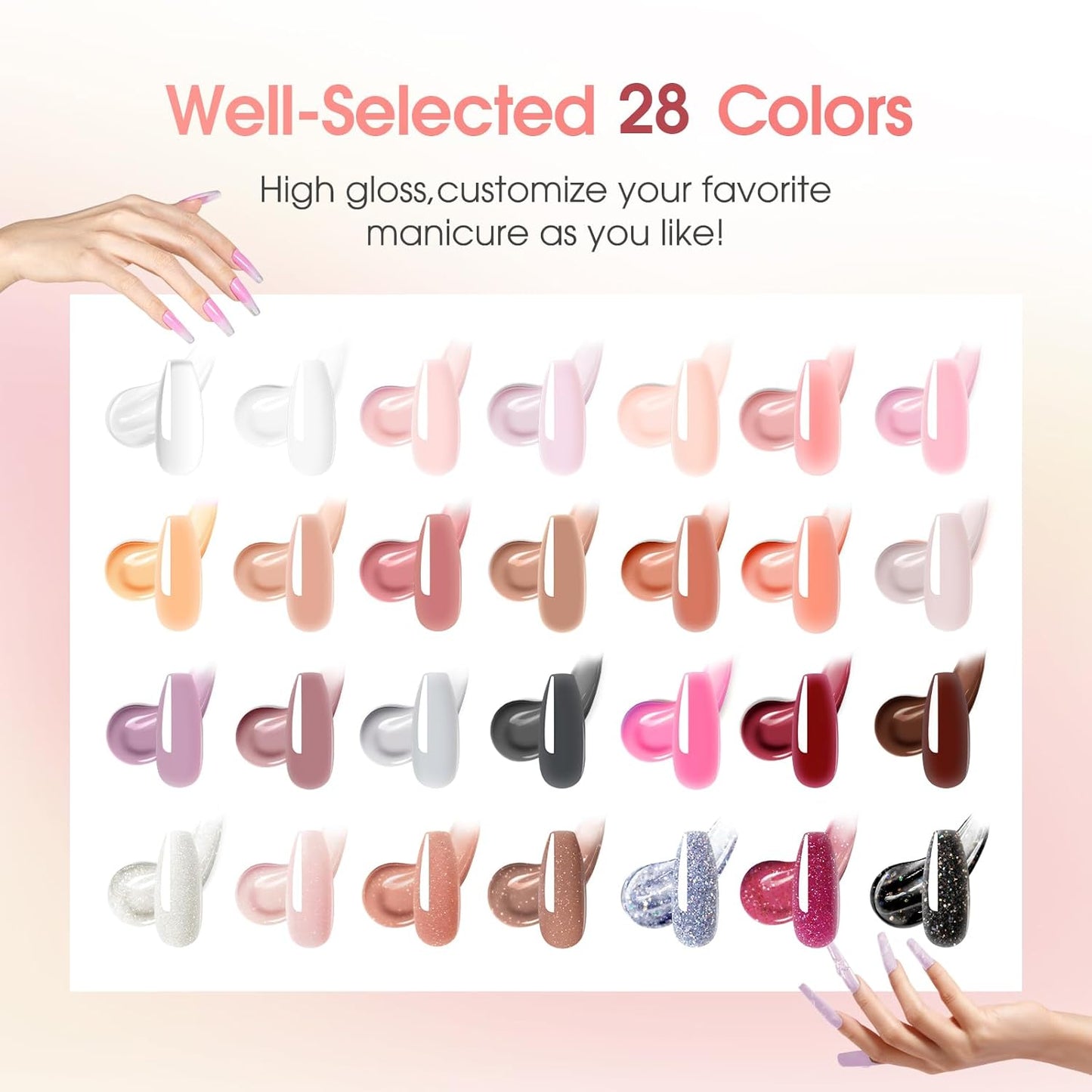 ROSALIND 28 Colors Poly Nail Gel Kit with Mini U V/LED Lamp White Nude Poly Nails Gel Kit Starter Kits With Slip Solution Pink Extensions Set for Nail Manicure Beginner