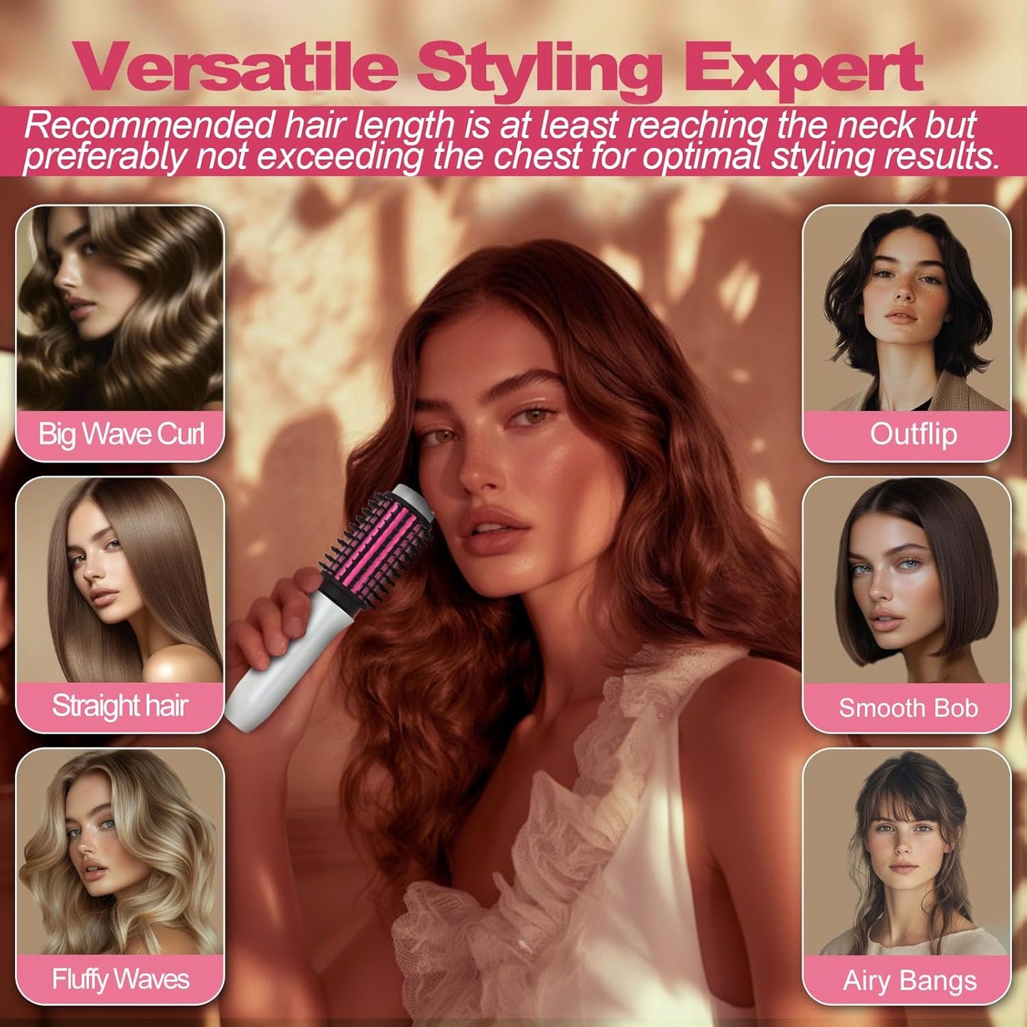 Cordless Hair Curling Iron Brush, Mini Travel Hot Straightener Comb, 3-in-1 Portable Wave Curling Wand, 1.5″ Ionic Heated Brush, USB Rechargeable Hair Curler, White – No Automatic Rotation