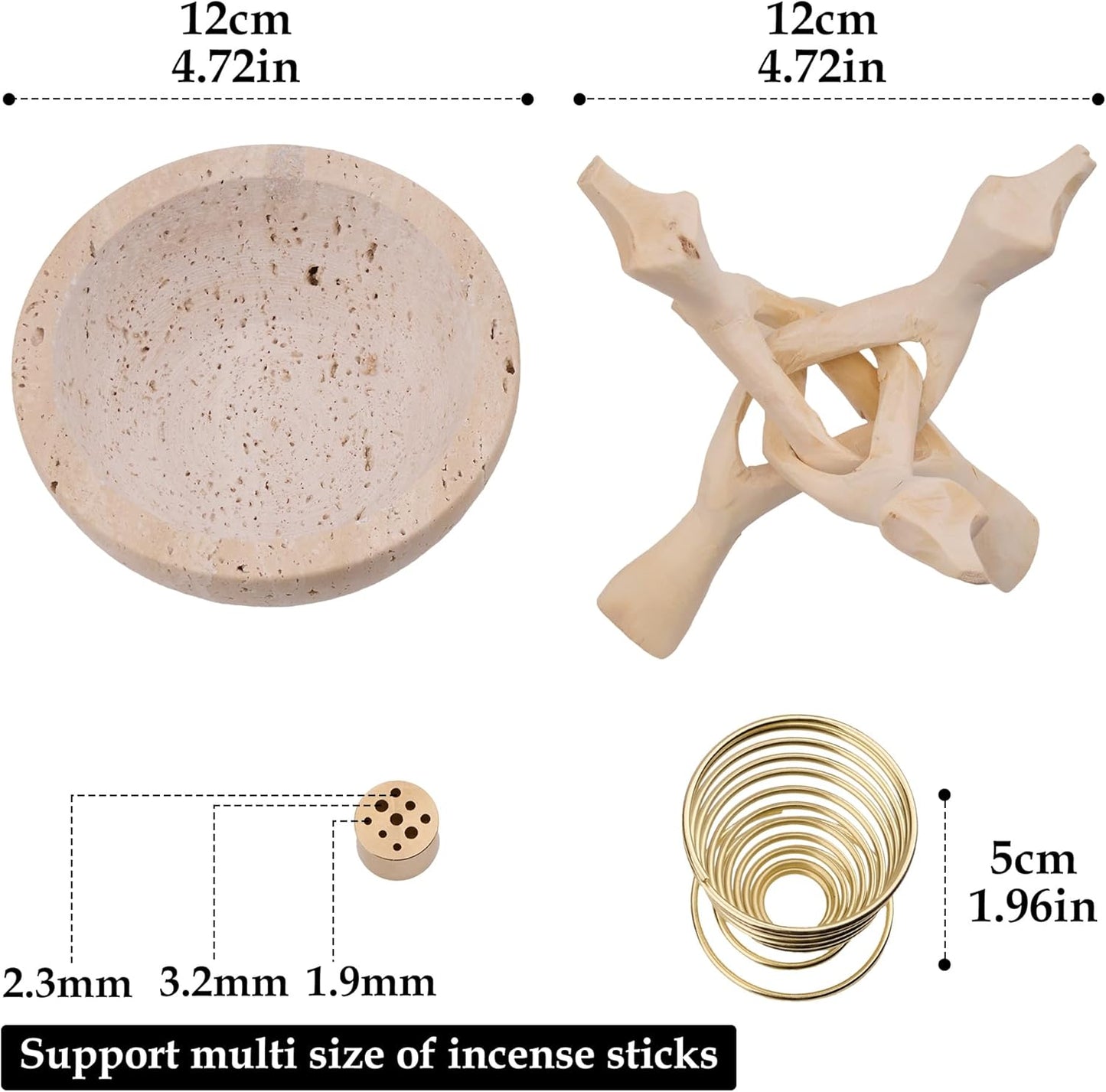 Natural Marble Incense Holder, Palo Santo and Sage Burner, Handmade Incense Burner for Smudging, Incense Burning, and Home Decoration (Cream)