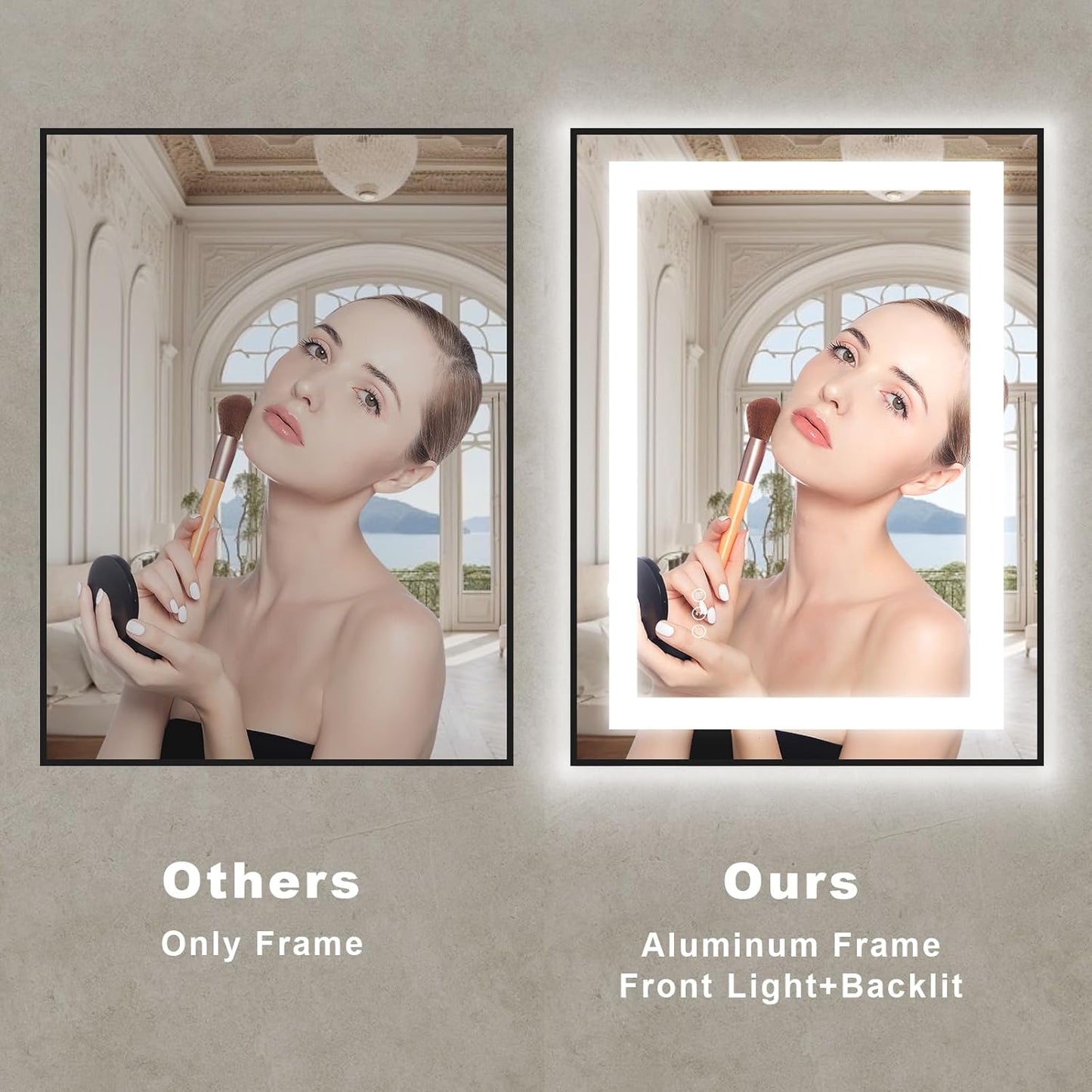 OKPAL 30x36 Framed LED Bathroom Mirror, Black Lighted Mirrors for Bathroom Wall, Front and Backlit LED Vanity Mirror, Dimmable, Anti-Fog, Memory, Shatterproof, Horizontal/Vertical