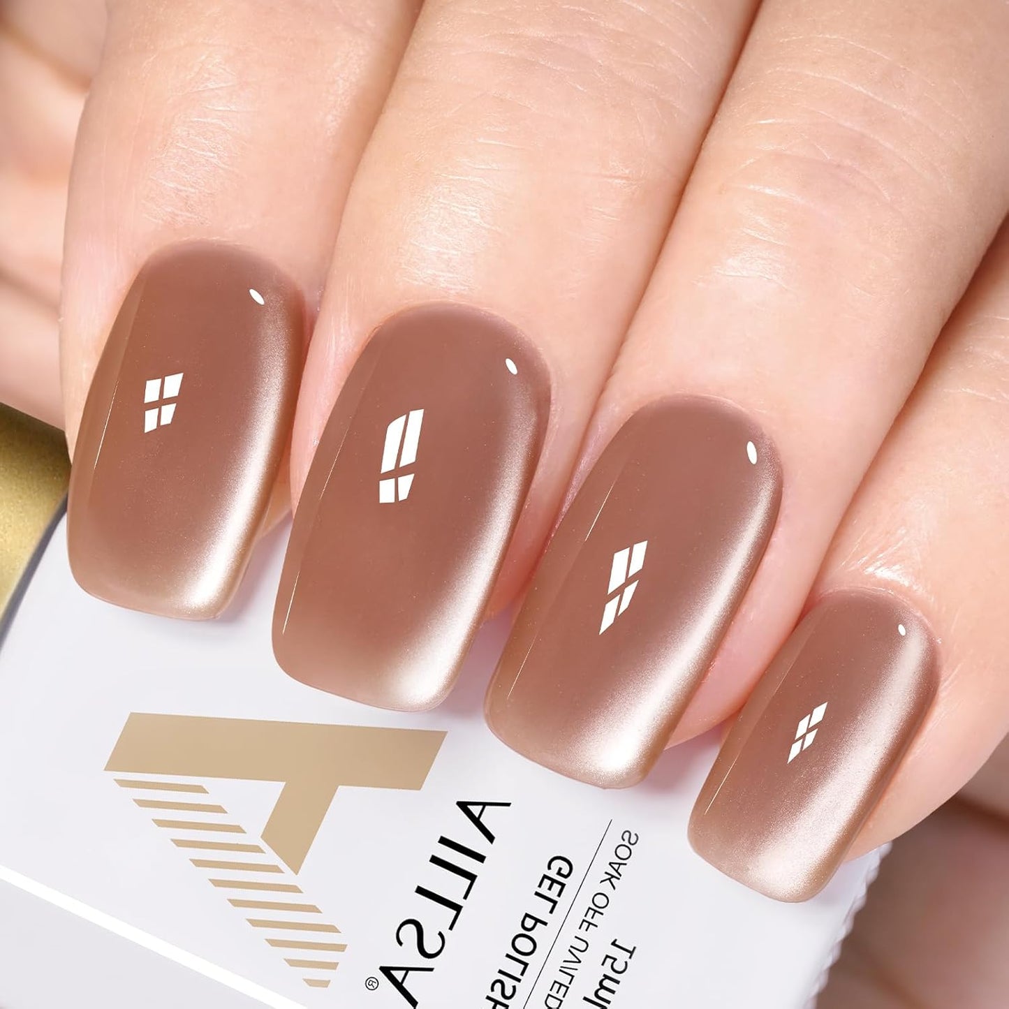 AILLSA Glass Cat Eye Gel Nail Polish, 15ml Nude Glitter Jelly Sheer Gel Polish, Translucent Magnetic Shimmer Sparkle Nail Art U V Salon 0.5 OZ GF34