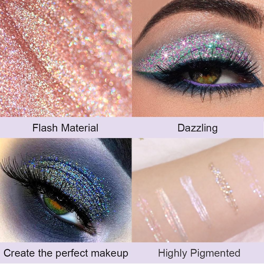 Liquid Sparkling Glitter Eye Shadow Sticks Set: Crystal Silver Golden Eyeshadow, Eyeliner, Eyelid, Liquid Highlight Shimmer Makeup for Eyes,Waterproof Quick-Drying,2 Pcs (02+05)