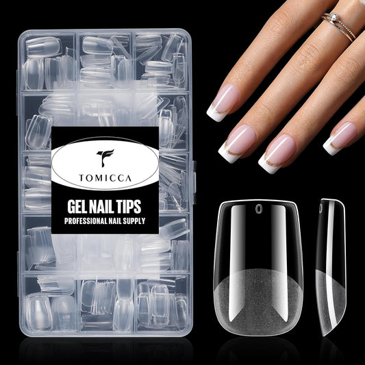 TOMICCA Short Square Nail Tips Acrylic Nails 240Pcs Acrylic Nail Kit Gel Nail Tips 12 Sizes Pre-shape Short Clear Fake Nails for Nail Extension Art Home DIY
