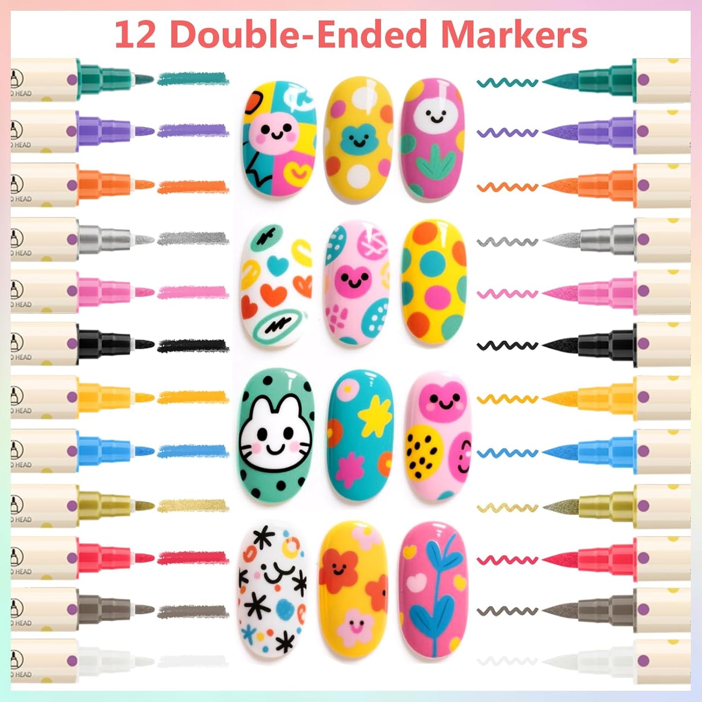 12 Colors Nail Art Pens Set, 3D Nail Polish Pens Quick-Drying Acrylic Paint Markers,For Nail Art Drawing Painting Nail Point Dotting Liner Pen, Nail Design Kit Manicure Tools Home & Salon DIY