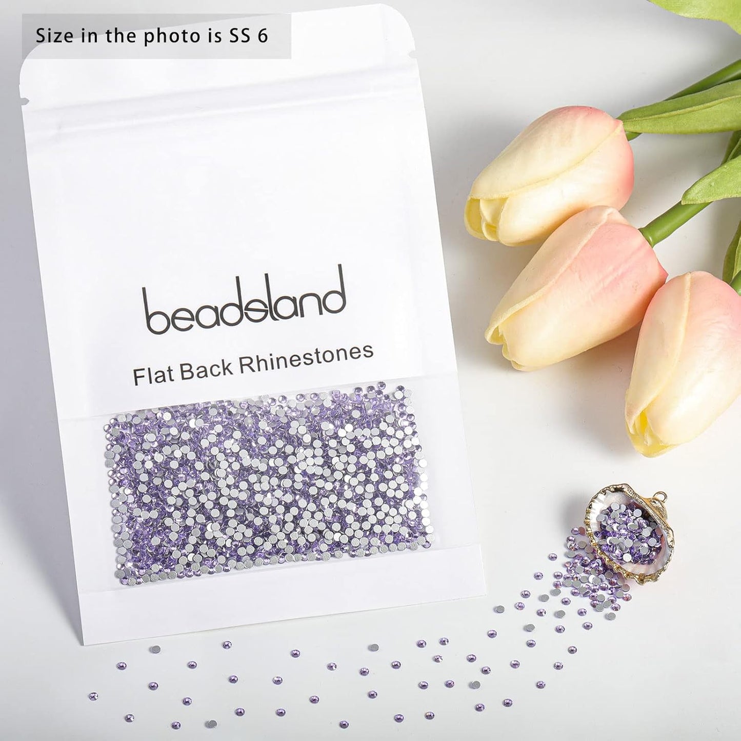 Beadsland 1440pcs Flat Back Crystal Rhinestones Round Gems for Nail Art and Craft Glue Fix, Violet,SS6,1.9-2.1mm