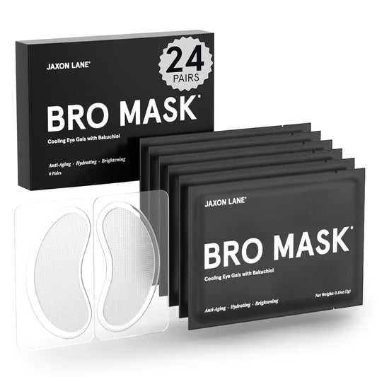 BRO MASK Under Eye Patches for Men Skin Care | Cooling Eye Masks for Dark Circles and Puffiness, Anti Aging Hydrogel Pads with Bakuchiol, Caffeine & Niacinamide, Eye Bags Treatment for Men (4X6 Pairs)