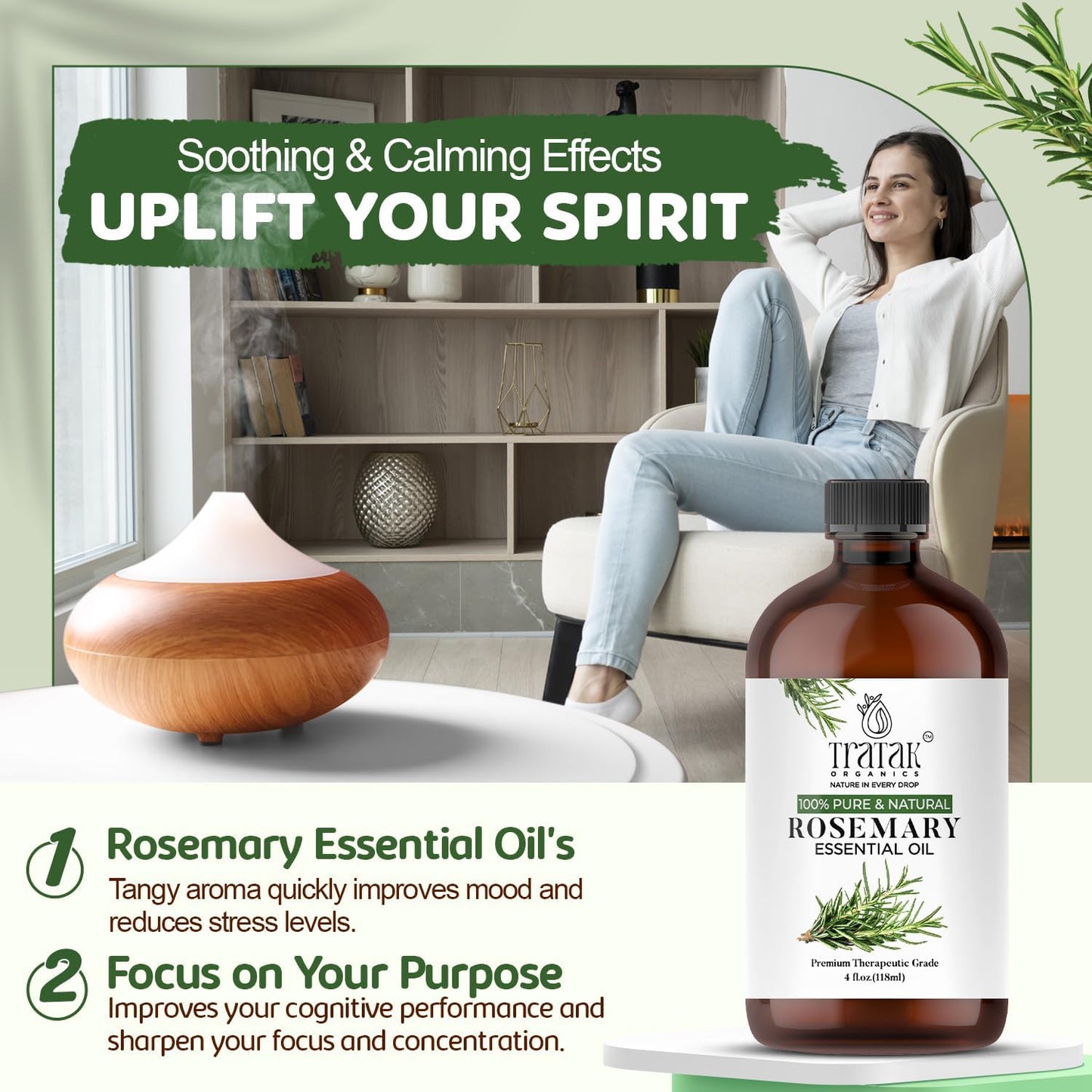 Rosemary Essential Oil 4 Fl Oz - 100% Pure and Natural Oil with Premium Dropper - Premium Therapeutic Grade Essential Oil for Hair Care, Hair Oiling, Scalp Massage and Aromatherapy