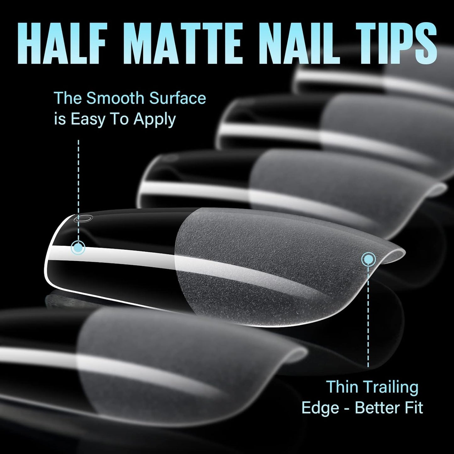 TOMICCA Medium Coffin Nail Tips, 360Pcs Half Matte Gel Nails, 15 Sizes Nail Extension Tips Set, Full Cover Pre Shaped Fake Nails for Beginner and Professional DIY Nail Salon