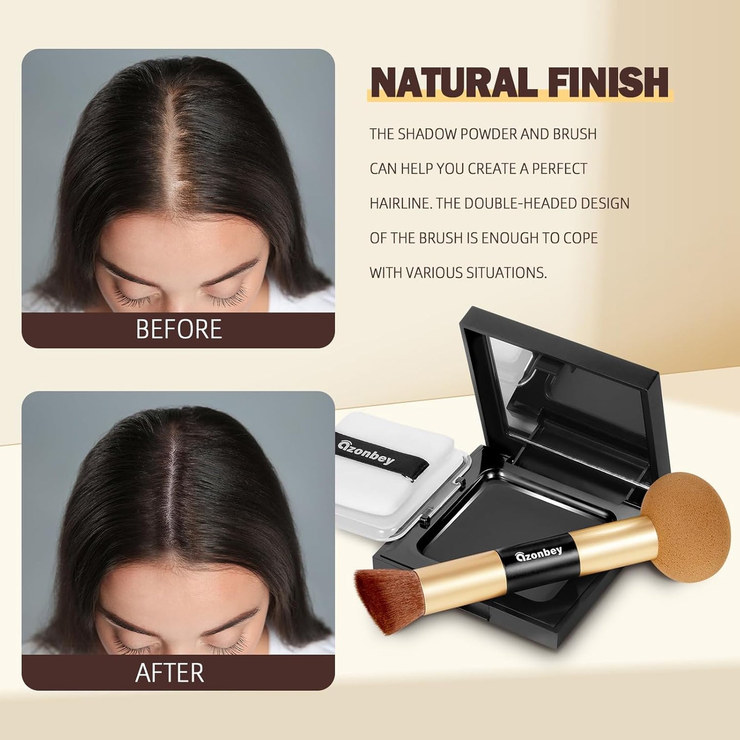 New Root Touch Up Hair Color With Makeup Brush for Gray Hair Coverage,Hair Fibers for Thinning Hair,Hairline Powder - Instantly Cover Touch Up,Black Root Touch Up, Hair Powder for Women Men (Black)