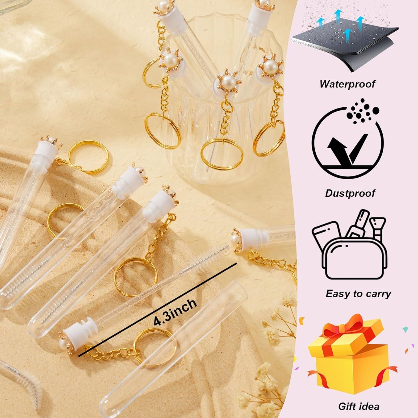 Upgrade 48 Pieces Disposable Mascara Wands Set,Include 24 Pcs Crystal Lash Spoolies Brush and 24 Pcs Reusable Keychain Empty Eyelash Brush Tubes