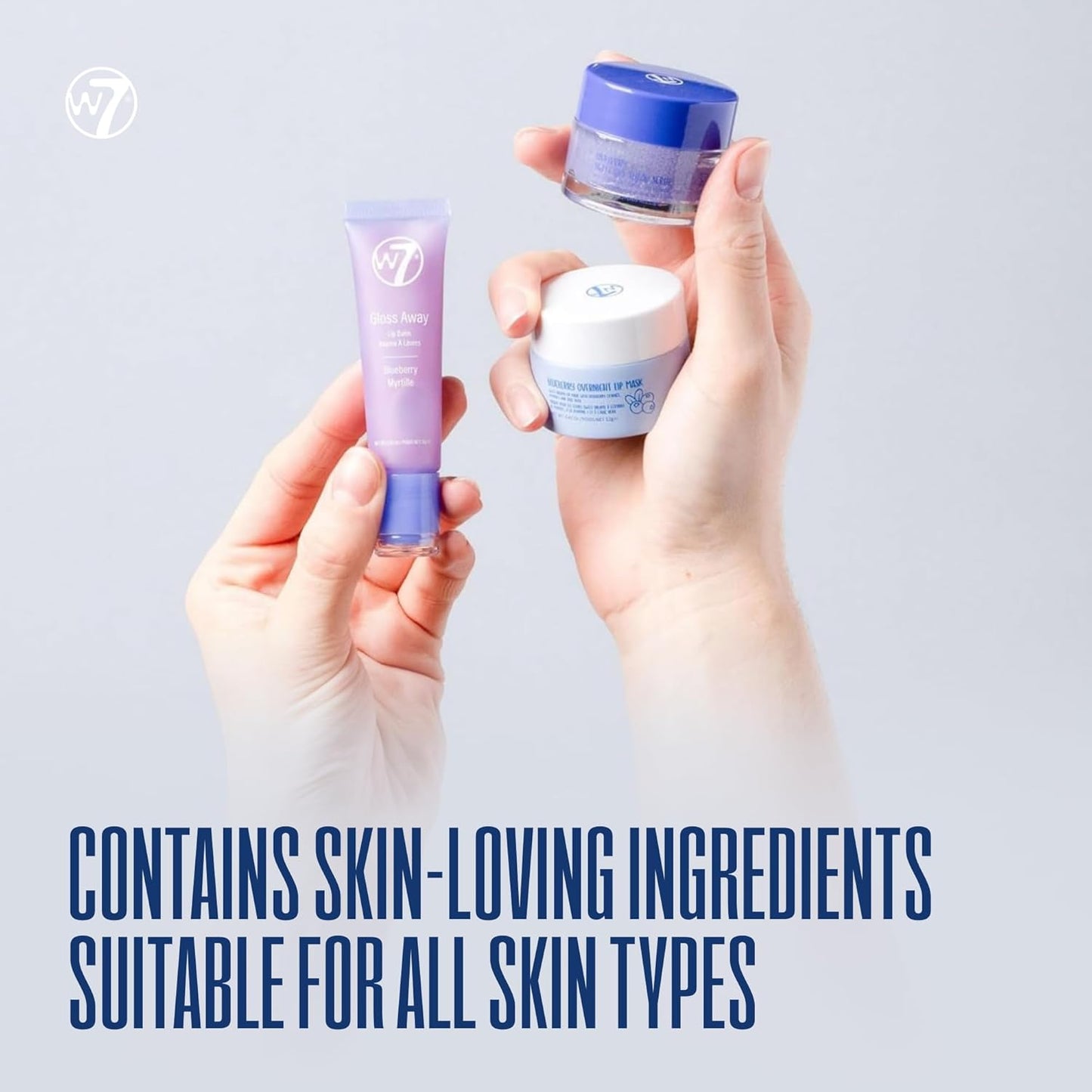 W7 Sweet Dreams Lip Care Trio - 3 Piece Gift Set - Overnight Lip Mask, Lip Balm & Lip Scrub - Blueberry