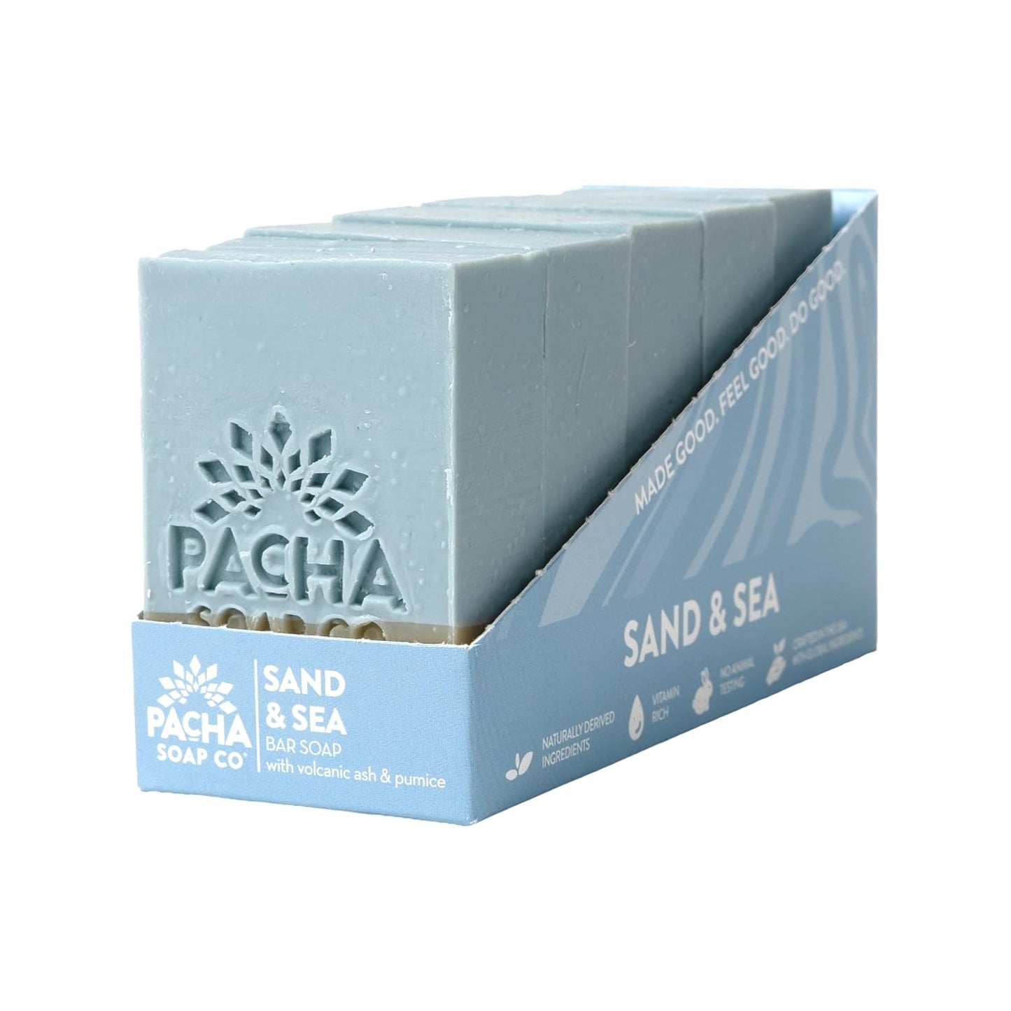Pacha Soap Co. Bar Soap - Premium, Handcrafted, Hydrating, Natural Face Wash, Hand Cleanser, Body Wash, Soothing Essential Oils (Sand & Sea, 5-Pack, 4 oz ea)