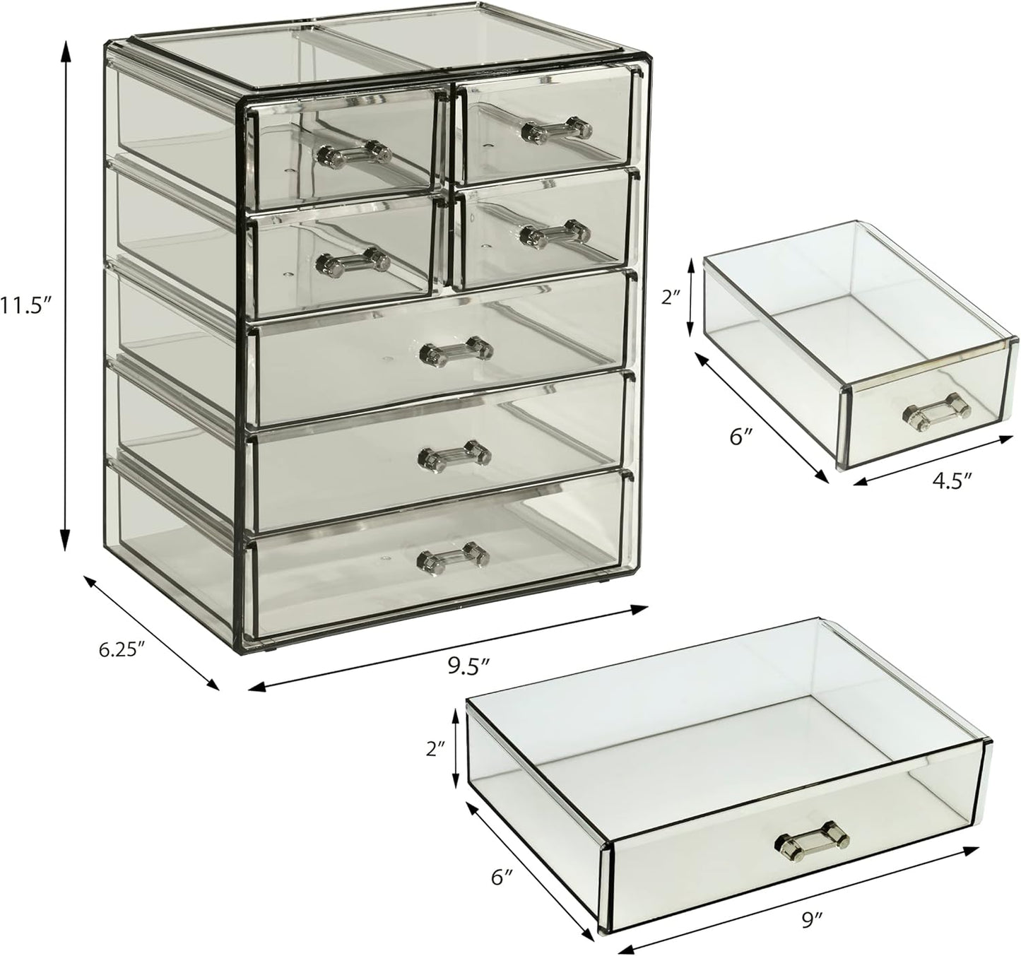 Sorbus Acrylic Makeup Organizer - Organization and Storage Case for Cosmetics Make Up & Jewelry - Big Clear Makeup Organizer for Vanity, Bathroom, College Dorm, Closet, Desk (3 Large, 4 Small Drawers)