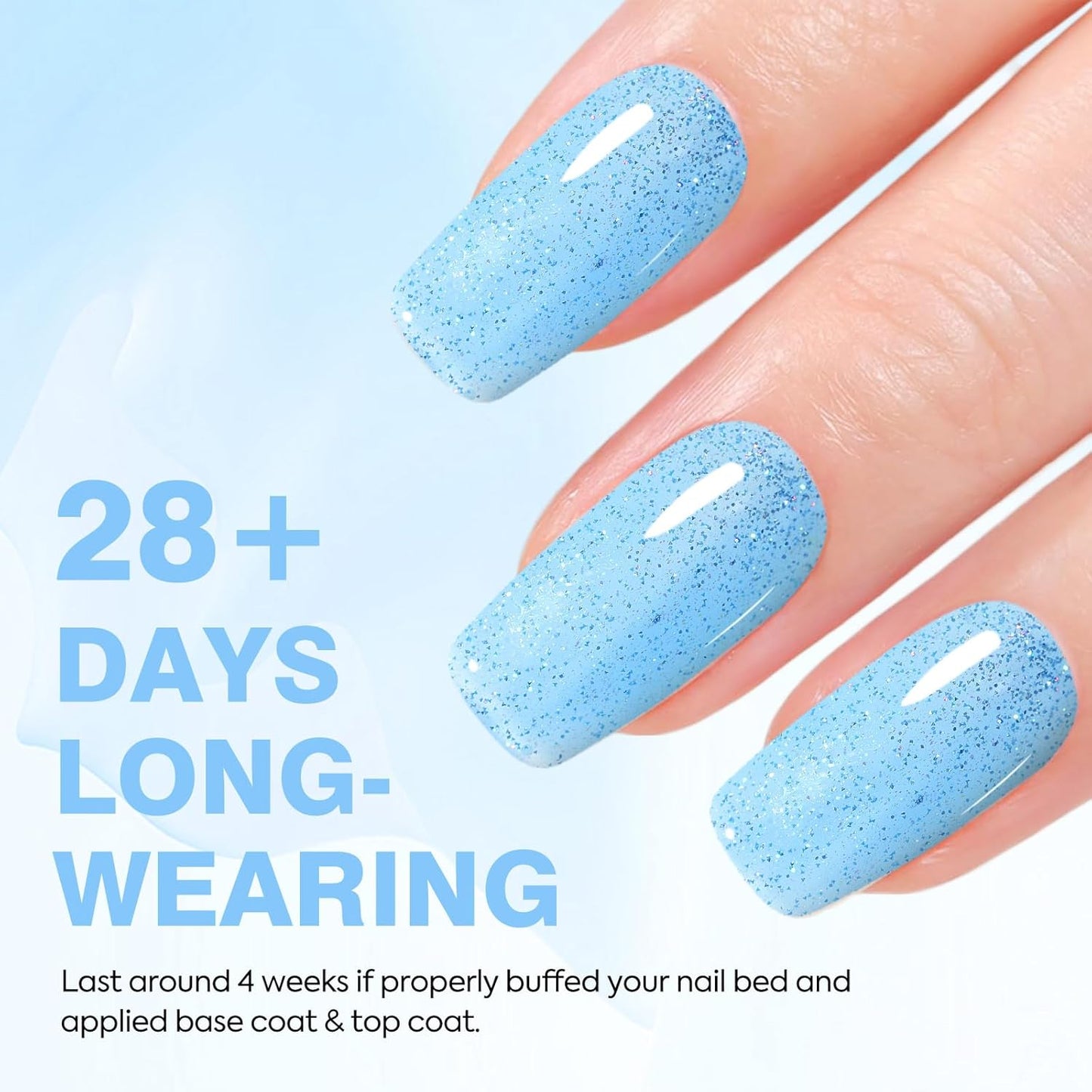 CANNI 1 Pcs Glitter Blue Gel Nail Polish, Shimmer Sparkly Blue Colors Gel Polish Soak Off Led Nail Art Gel Manicure Salon DIY