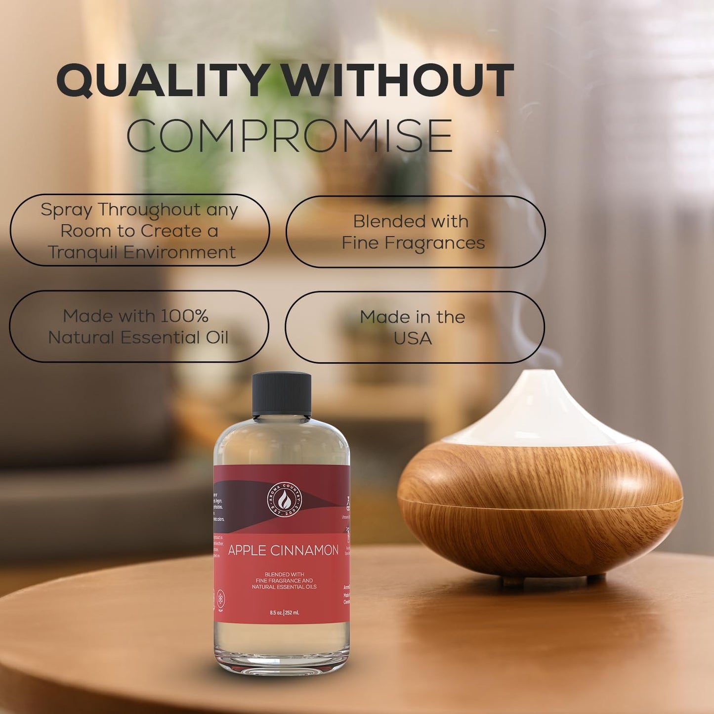 Aroma Country Apple Cinnamon Diffuser Oil - Luxury Essential Oils for Diffuser Refill & Air Freshener Room Spray - Long-Lasting & Natural Home Fragrance, Apple Cinnamon Scented Oil (8.5 Fl. oz)