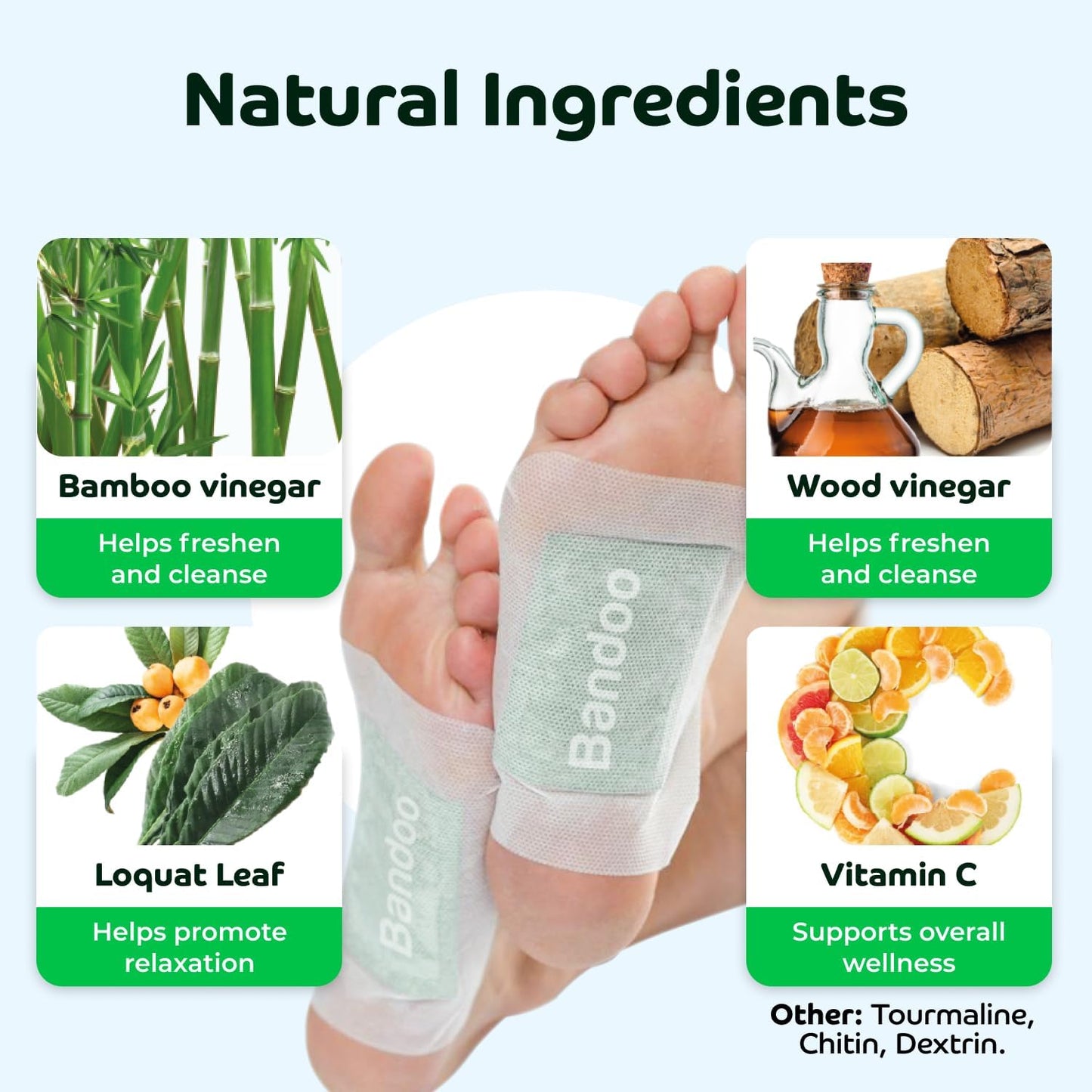 Bandoo Original Deep Cleansing Foot Pads, Premium Natural Bamboo Foot Rana Japanese Pads, Cleanse, Moisturize & Energize for Men & Women, 10