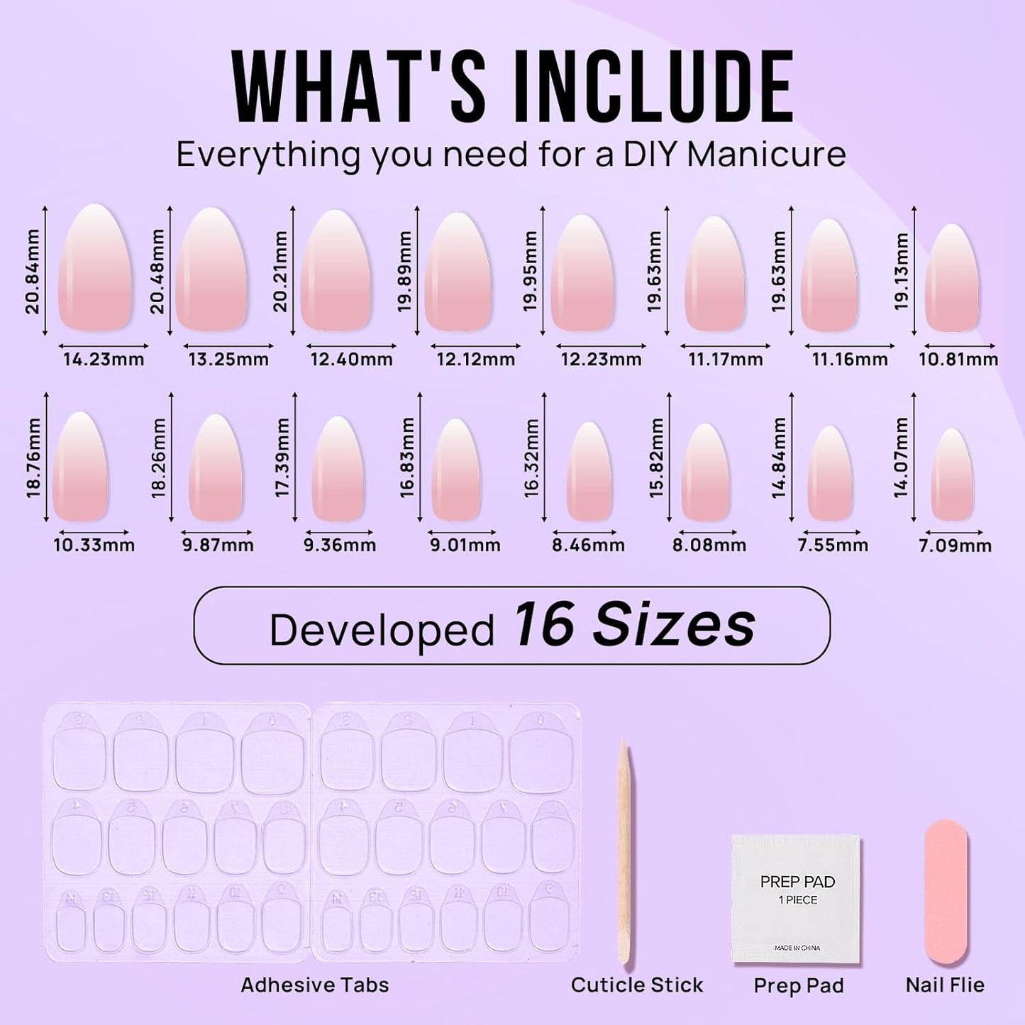 Almond Press On Nails Medium - BTArtbox Soft Gel Ombre Fake Nails with Nail Glue, Semi-Transparent Reusable Glue On Nails in 16 Sizes - 30PCS Stick On Nails Kit, Vanilla Cream Almond