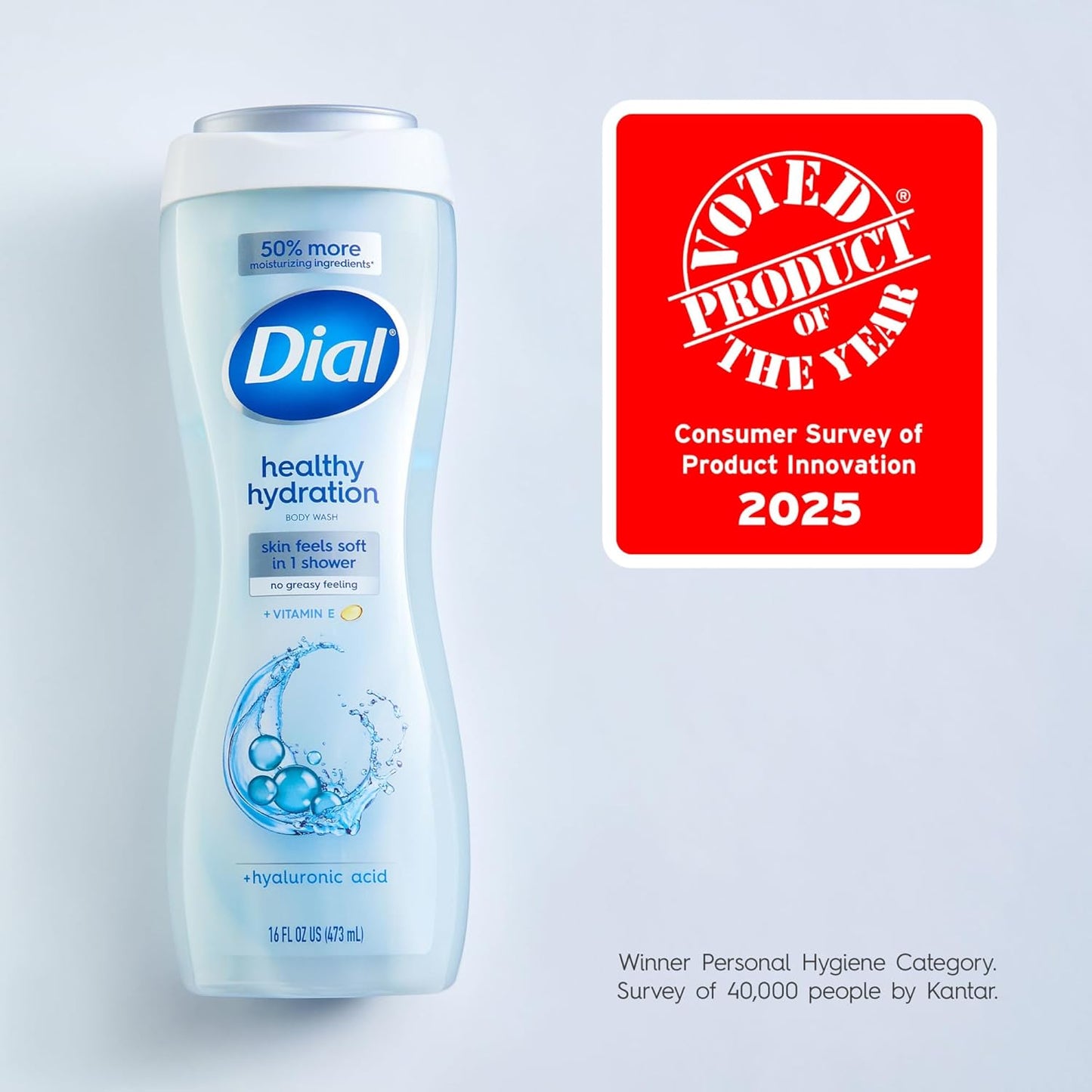 Dial Body Wash, Healthy Hydration, Hyaluronic Acid plus Vitamin E, 16 oz (Pack of 4)