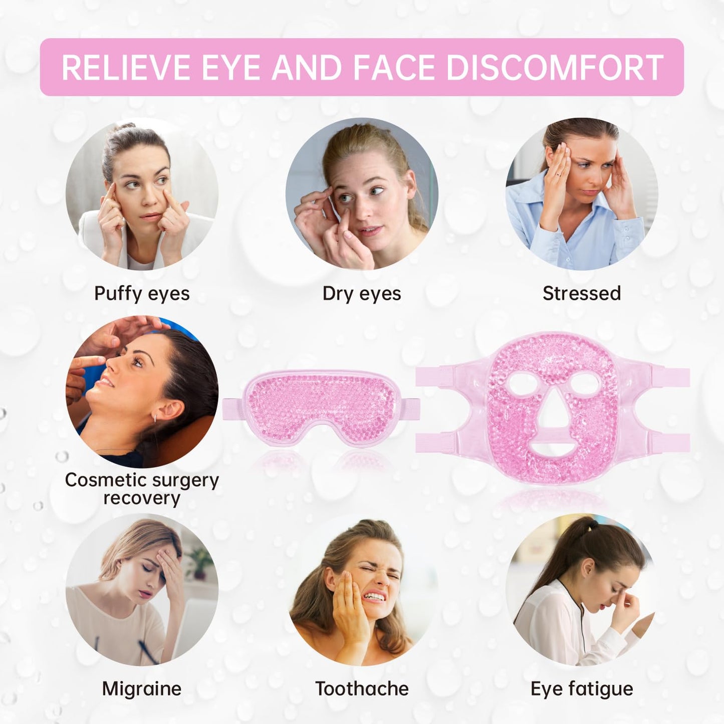 ZNÖCUETÖD Face Eye Mask Ice Pack for Reducing Puffiness, Bags Under Eyes, Puffy Dark Circles, Migraine,Hot/Cold Pack with Soft Plush Backing (Pink-(1*Eye Mask+1*Face Mask))
