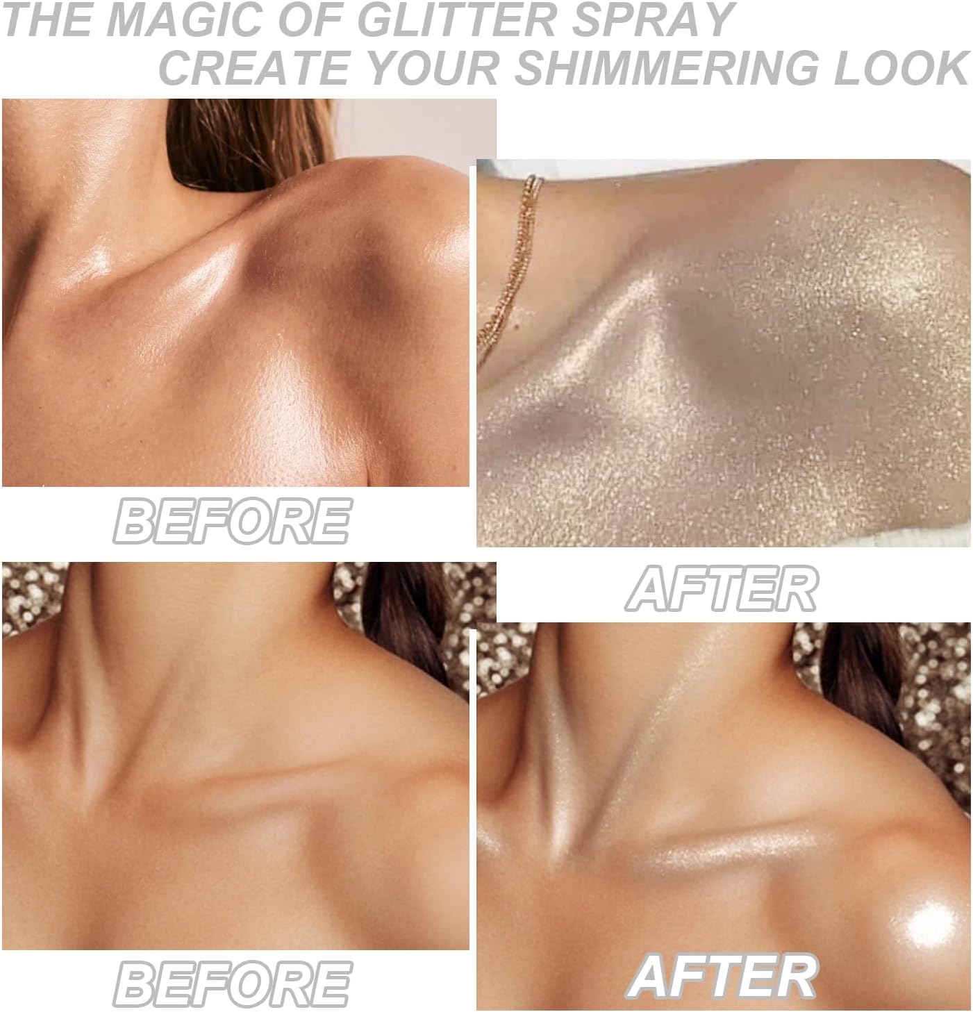 Hair and Body Glitter Spray, Shimmering Powder Sparkle Powder Makeup, Glitter Loose Sparkle Makeup for Body Highlighter,Festival Prom Rave Accessories (Pearl White)