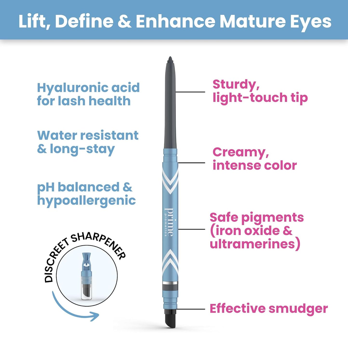 PrimeEyes Glide Eyeliner for Mature Women – Water-Resistant, Long-Stay and Mess-Proof – Gel Cream Texture, Discreet Sharpener and Effective Smudger (Wood (brown))