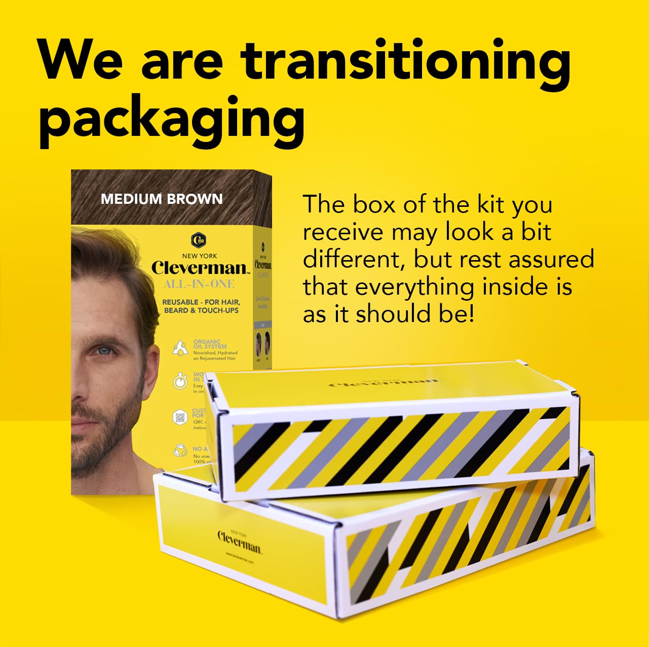 CLEVERMAN Auburn Hair & Beard Dye for Men - All-in-One Reusable Kit, Fast-Acting, Long Lasting, Ammonia-Free, Professional Quality for Hair, Beard & Gray Mustache - Semi-Permanent Extended