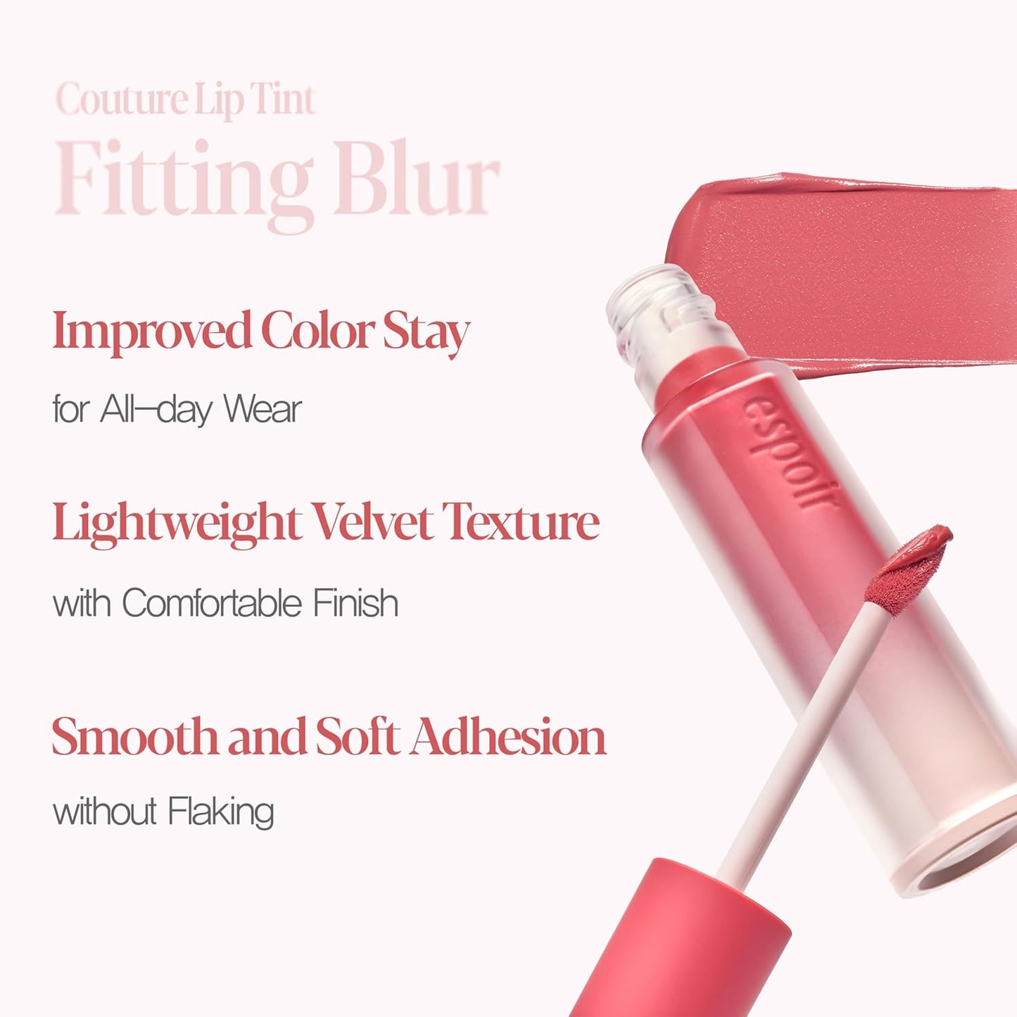 Espoir Couture Lip Tint Fitting Blur #1 Hypey Red 0.14oz | Soft and Creamy Color for Blurry Lip Look | Smudge-Proof Fixing Lip Stain | Lightweight and Comfortable Matte Finish