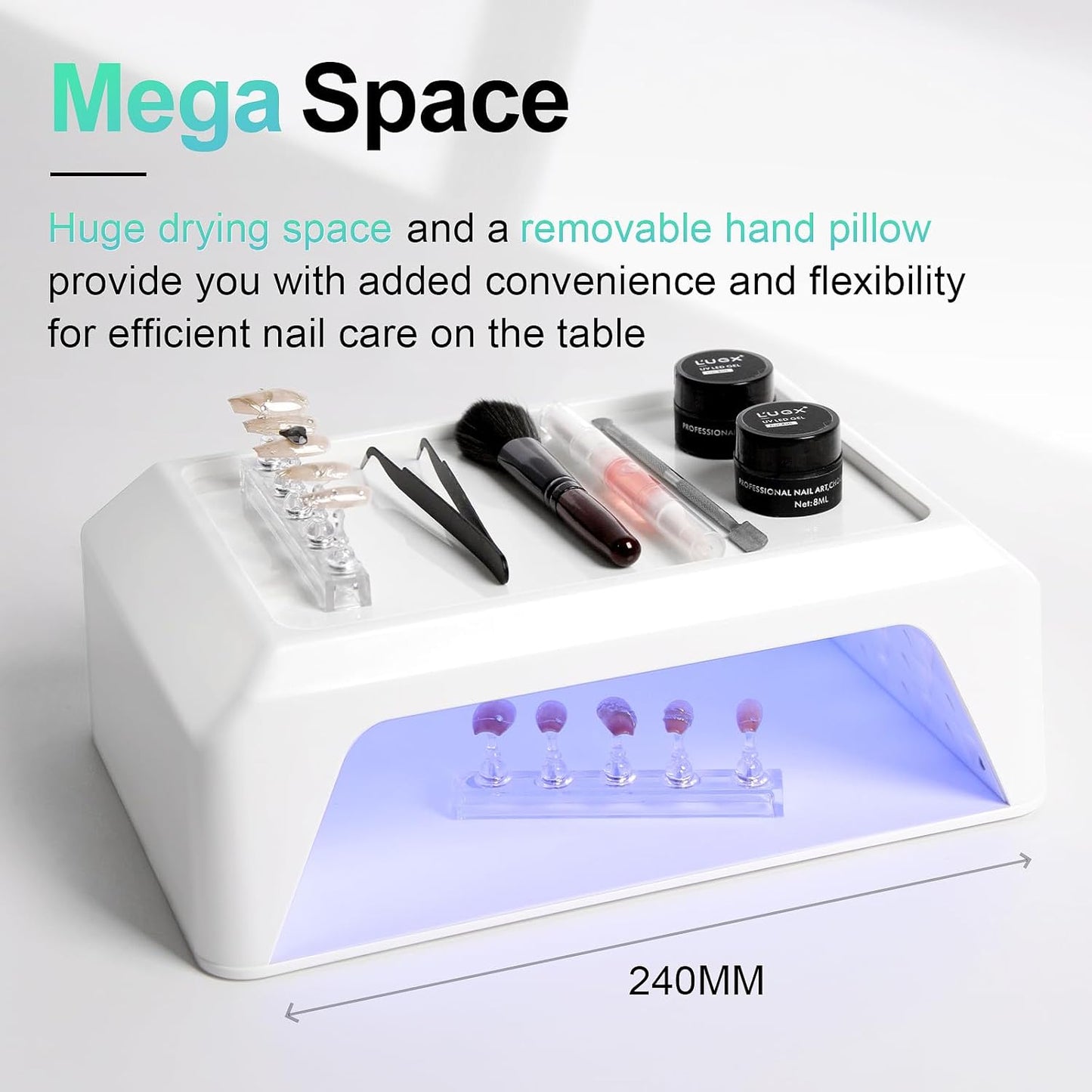 L'UGX Professional Nail Curing Lamp for Gel Polish Dryer 72W LED UV Nail Lights with Arm Rest Pillow & Retractable Tray,Perfect for Manicure & Pedicure at Salon & Home