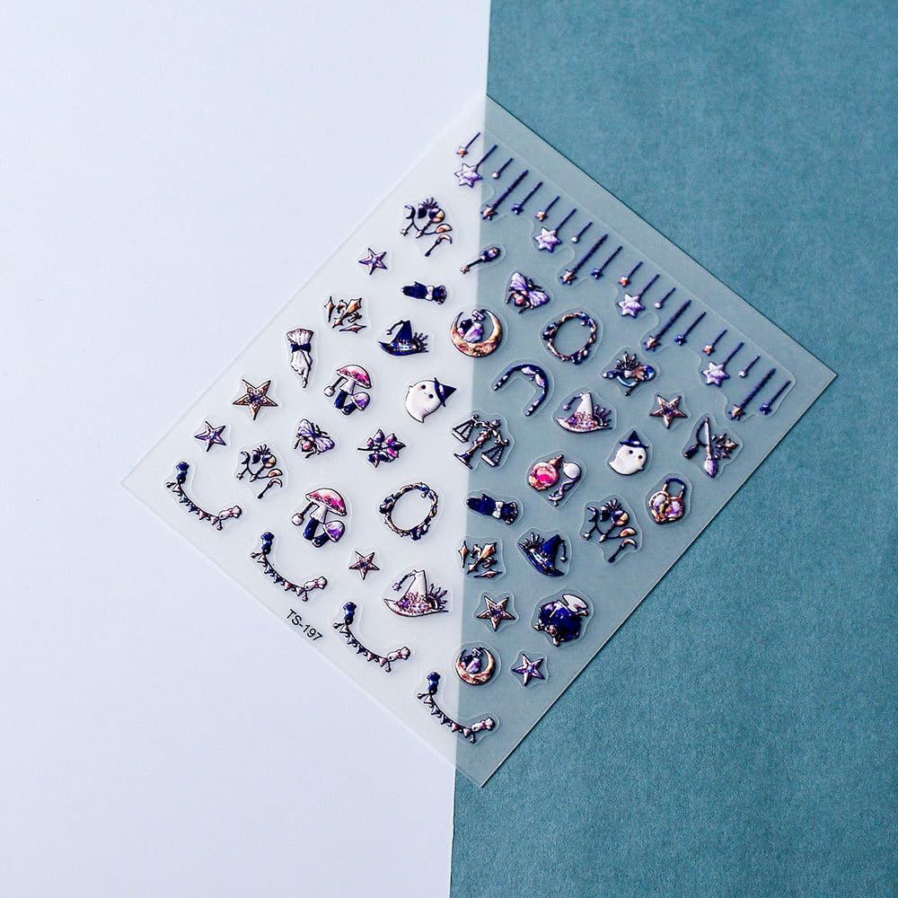 Halloween Nail Art Stickers 5D Embossed Ghost Nail Stickers, Self-Adhesive Durable Nail Art Decals for Women Girls, Nail Wraps Decoration Manicure for DIY Acrylic Nail Accessories