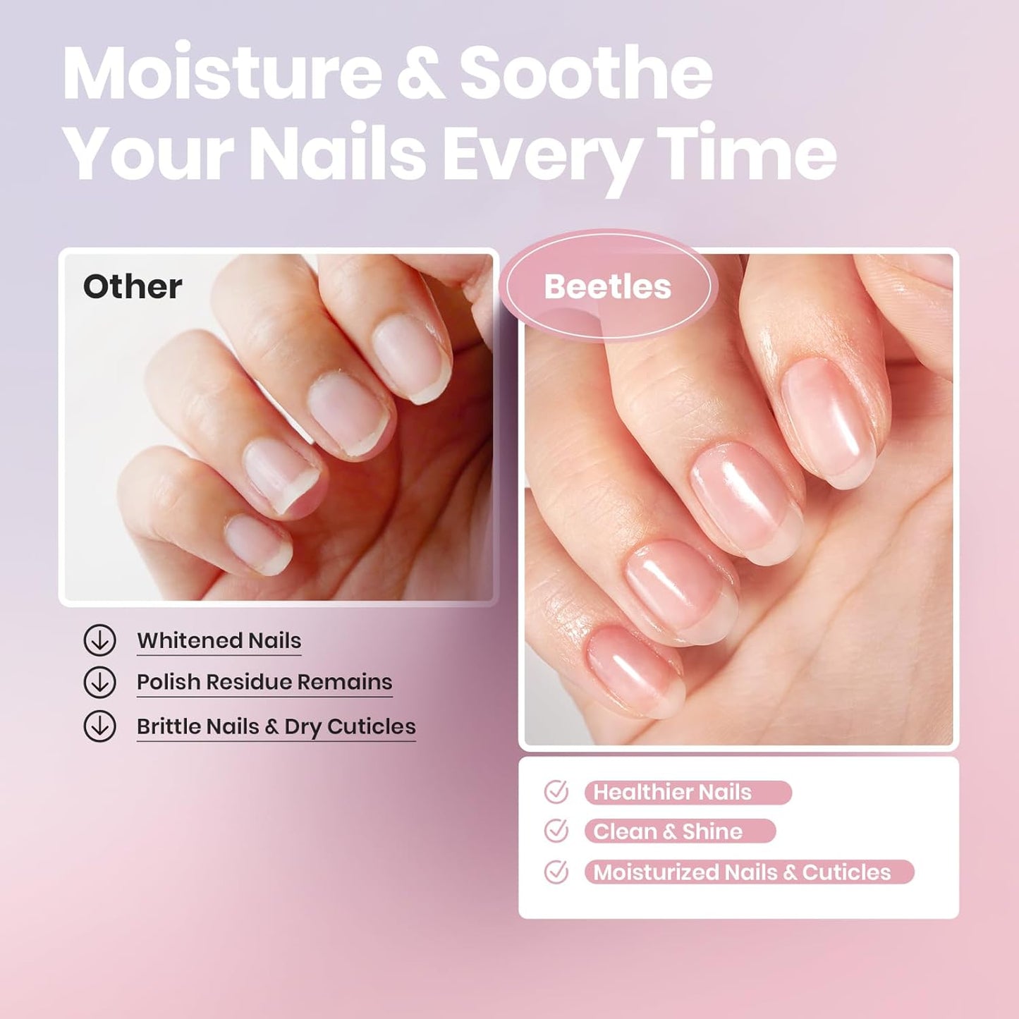 Beetles Non Acetone Nail Polish Remover - 0.67Fl Oz/20ML Controllable Nourishing Formula Acetone Free Nail Polish Remover - Non-Drying - Professional Quick and Gentle Removal for Natural Damaged Nail