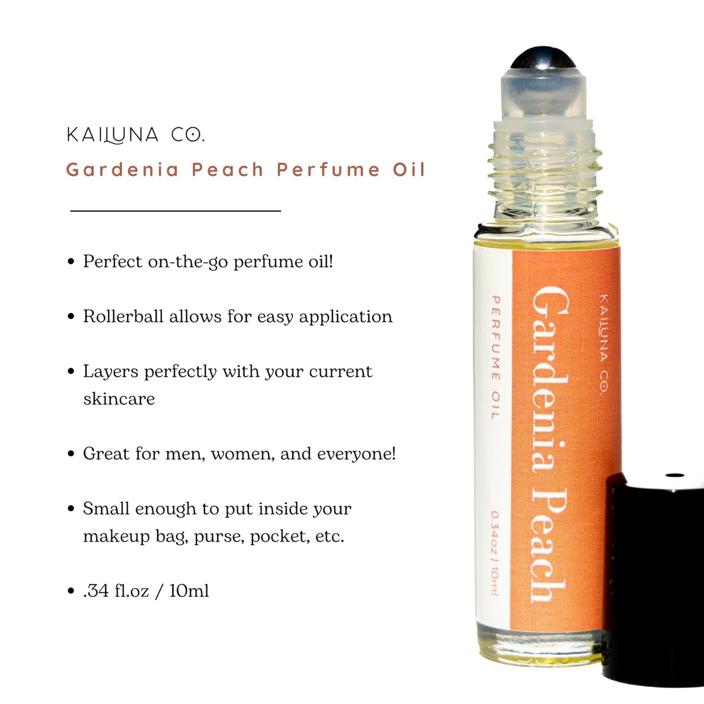 Gardenia Peach Delicious Pure Essential and Fragrance Oil Perfume Roll On with Organic Jojoba Oil, Eau de Toilette, Alcohol Free, Small-Batch, Made in California